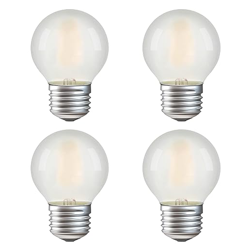 Dimmable Globe Frosted A15 LED Bulbs- 40 Watt Equivalent Ceiling Fan Light Bulbs- 4W Vintage E26 Edison Bulb 2700K Warm White- Round Small Filament Lamp Bulbs for Chandelier, Bathroom Vanity- 4 Pack