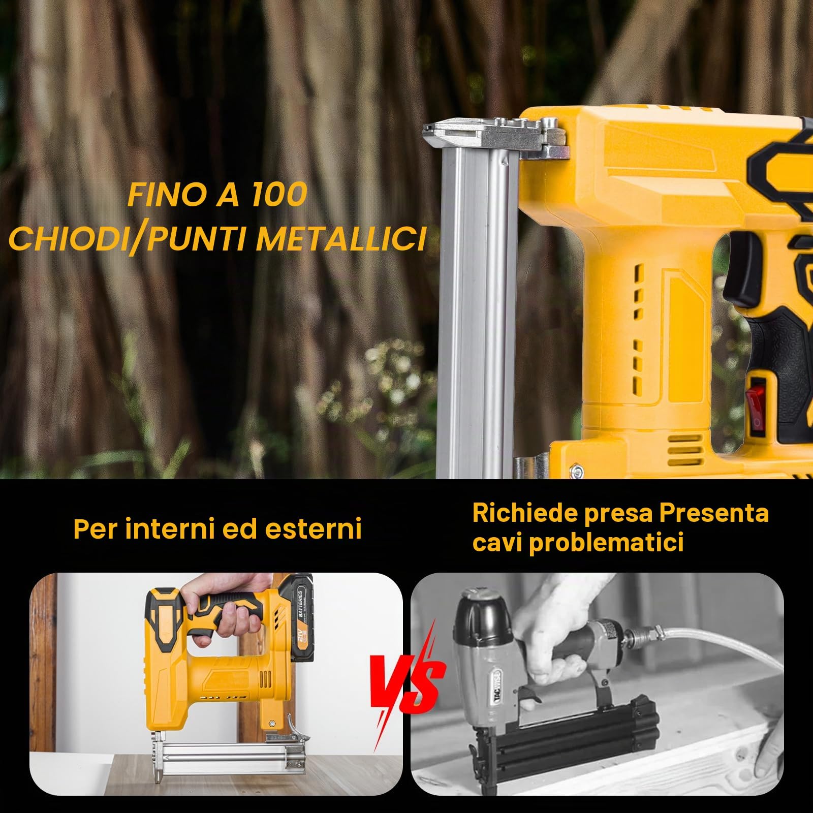 Pistola per unghie a batteria Compatibile con Dewalt 18 V batteria | Graffatrice elettrica senza fili Sparachiodi a Batteria, 2 in 1 cucitrice elettrica con 1000 chiodi dritti e 500 chiodi a U