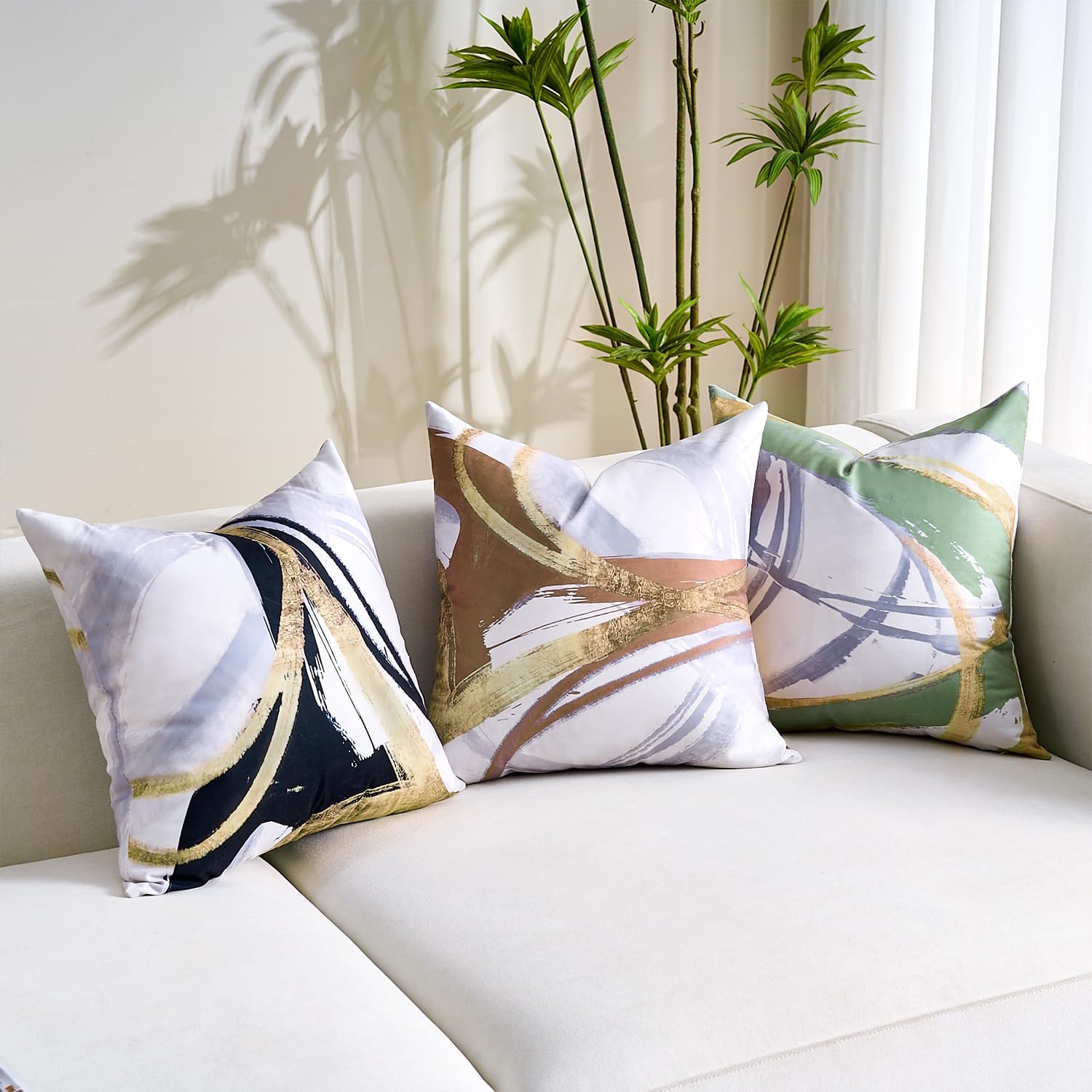 Black Abstract Throw Pillow Covers 18x18 Decorative Couch Covers for Home Decor Modern Pillow Cases Gold and Grey White Cushion Cases for Sofa Bed Couch Living Room Bedroom Set of 2 - Image 4