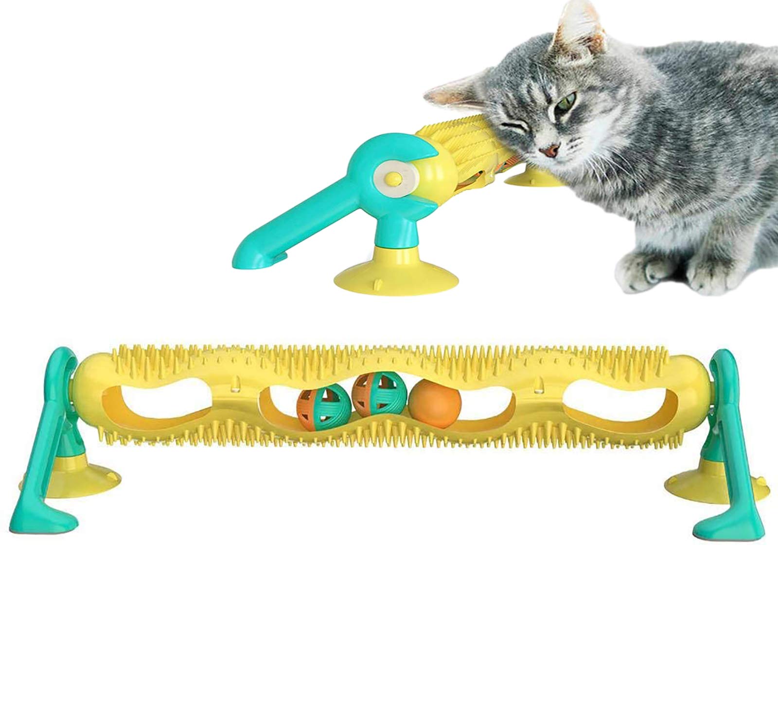 Jouet interactif pour chat moulin à vent rotatif avec balle LED lumineuse et herbe à chat
