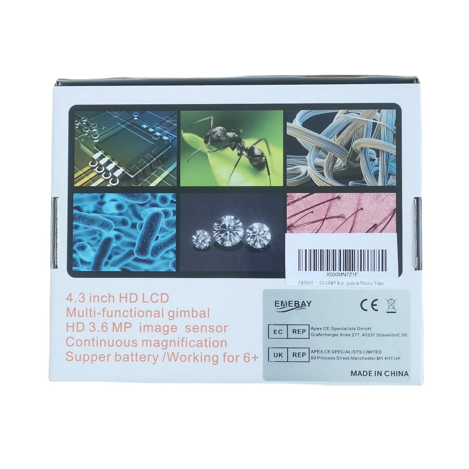 EMEBAY - Przenośny mikroskop cyfrowy HD 3,6 MP USB + ekran LCD 4,3" - Mikroskop cyfrowy/kamera wideo + gniazdo na karty micro SD, przechwytywanie zdjęć i filmów