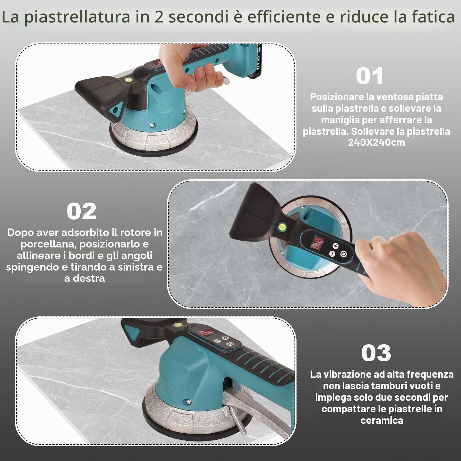 Vibratore per Piastrelle a Batteria, Compatibile Batteria Makita da 18 V 21V(Nessuna batteria), Livellatrice per Piastrelle, 10 Velocità Regolabili, Assorbimento da 200 kg, per la posa di piastrelle