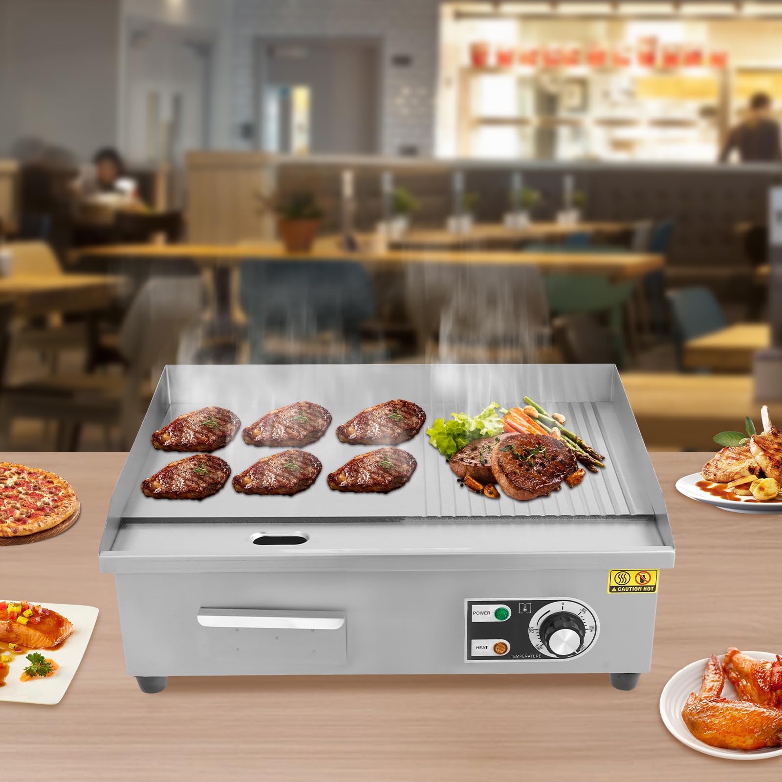 Piastra per barbecue commerciale 3000 W, griglia elettrica regolabile con luci di visualizzazione, teppanyaki, griglia da ristorante in acciaio inox, per mense, 55 x 43 x 24 cm