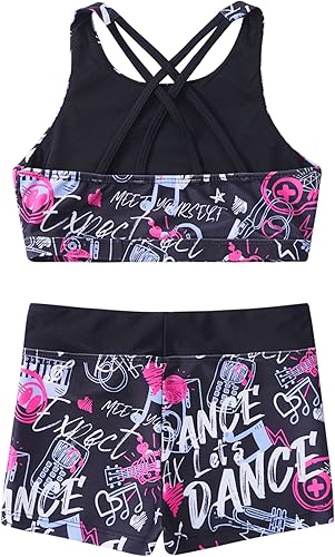 Miniatura 4 de Trajes atléticos para niñas, 2 piezas, parte superior corta con pantalones cortos de gimnasia, trajes de natación o baile