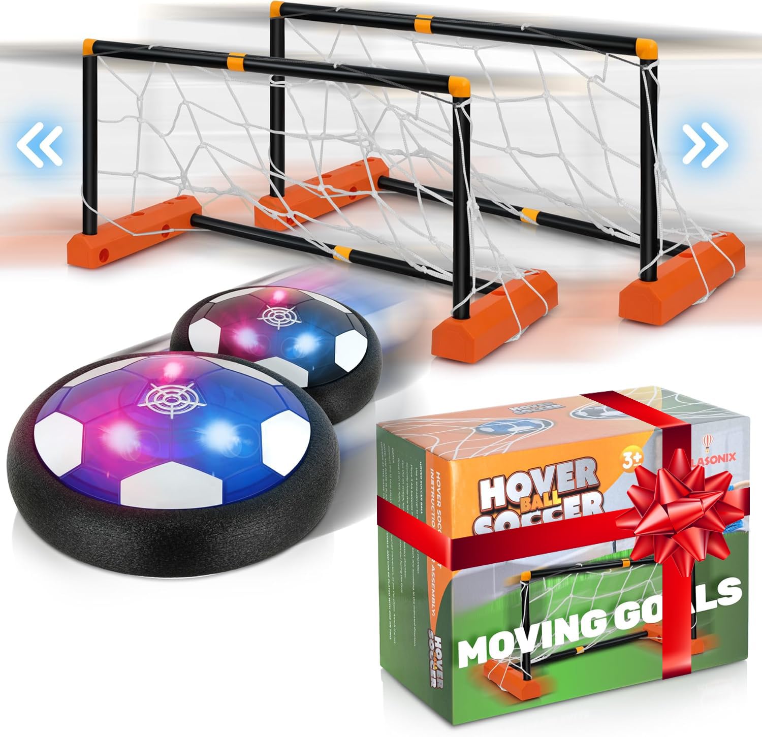 Hover Soccer Ball - Indoor Soccer Ball, Indoor Flying Toy Games (2 Floating Disks + 2 Floating Gliding Goals) Boy Birthday Gifts, Indoor Silent Game | 4 in 1 Pack