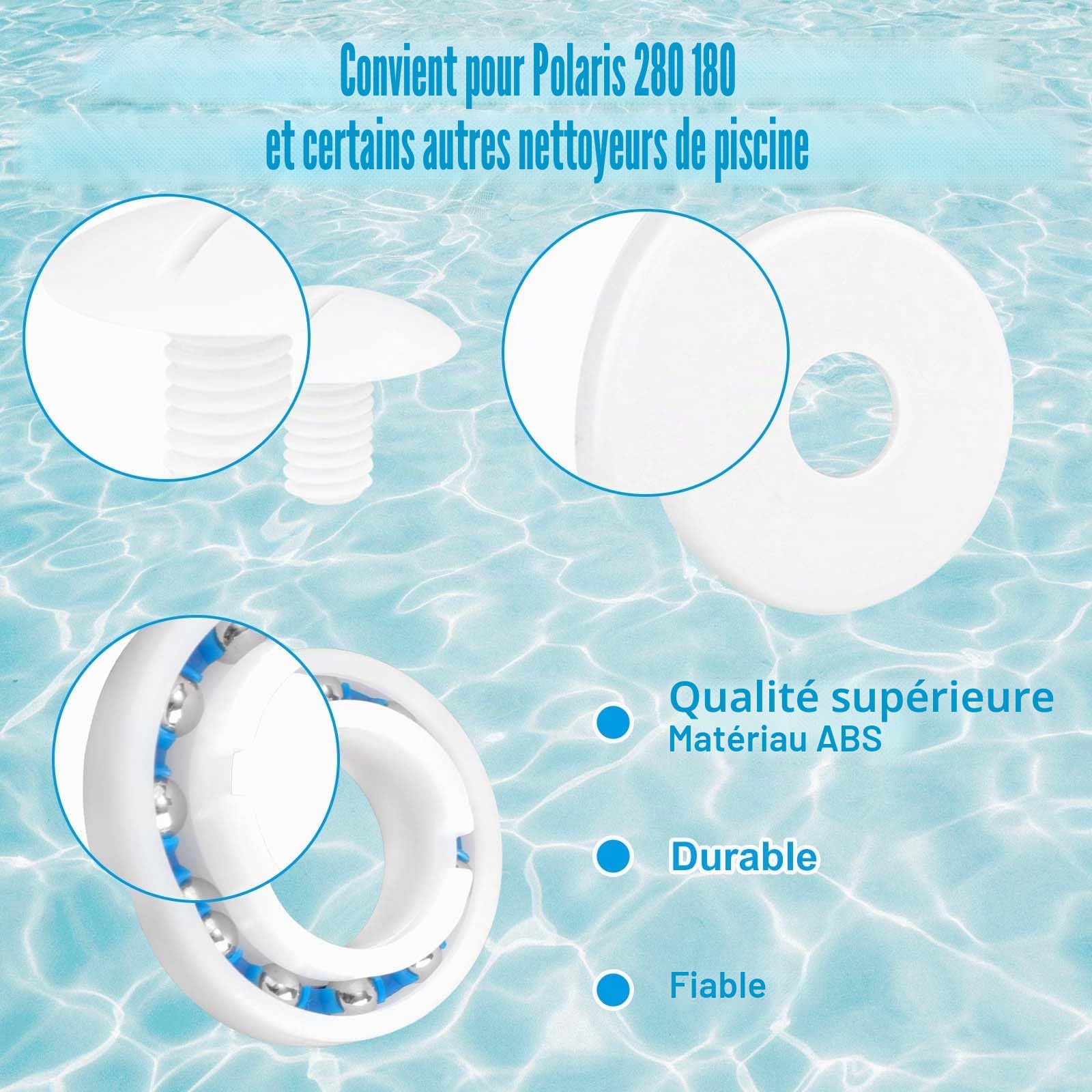 PEUTIER Kit de Reconstruction de Nettoyeur de Piscine, Comprend 8 Roulements à Billes de Roue C60 4 Vis de Roue C55 et 4 Rondelles C64 Nettoyeur de Piscine Pièces de Rechange pour Polaris 280 180