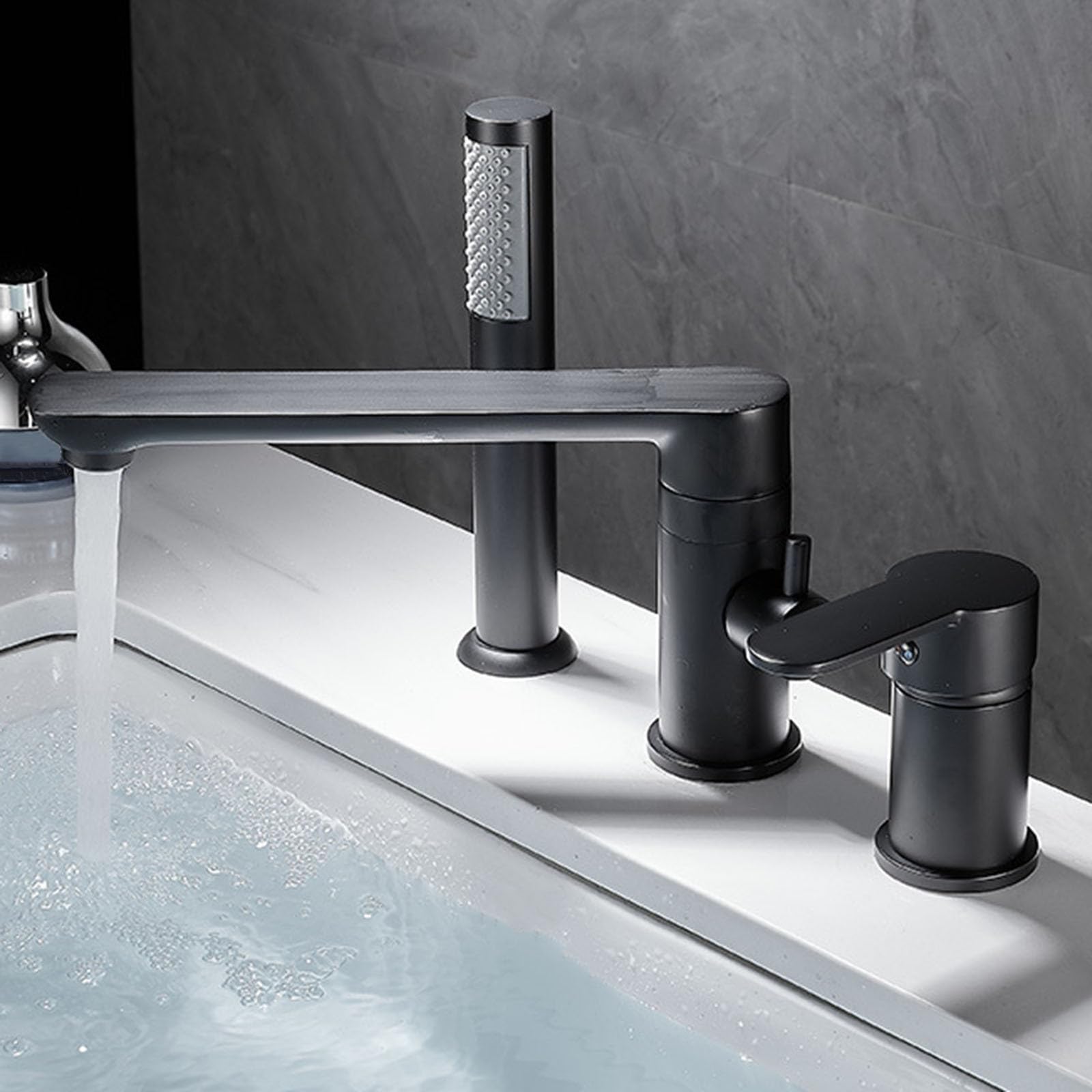Robinet de baignoire monocommande avec douchette noir style spa à la maison