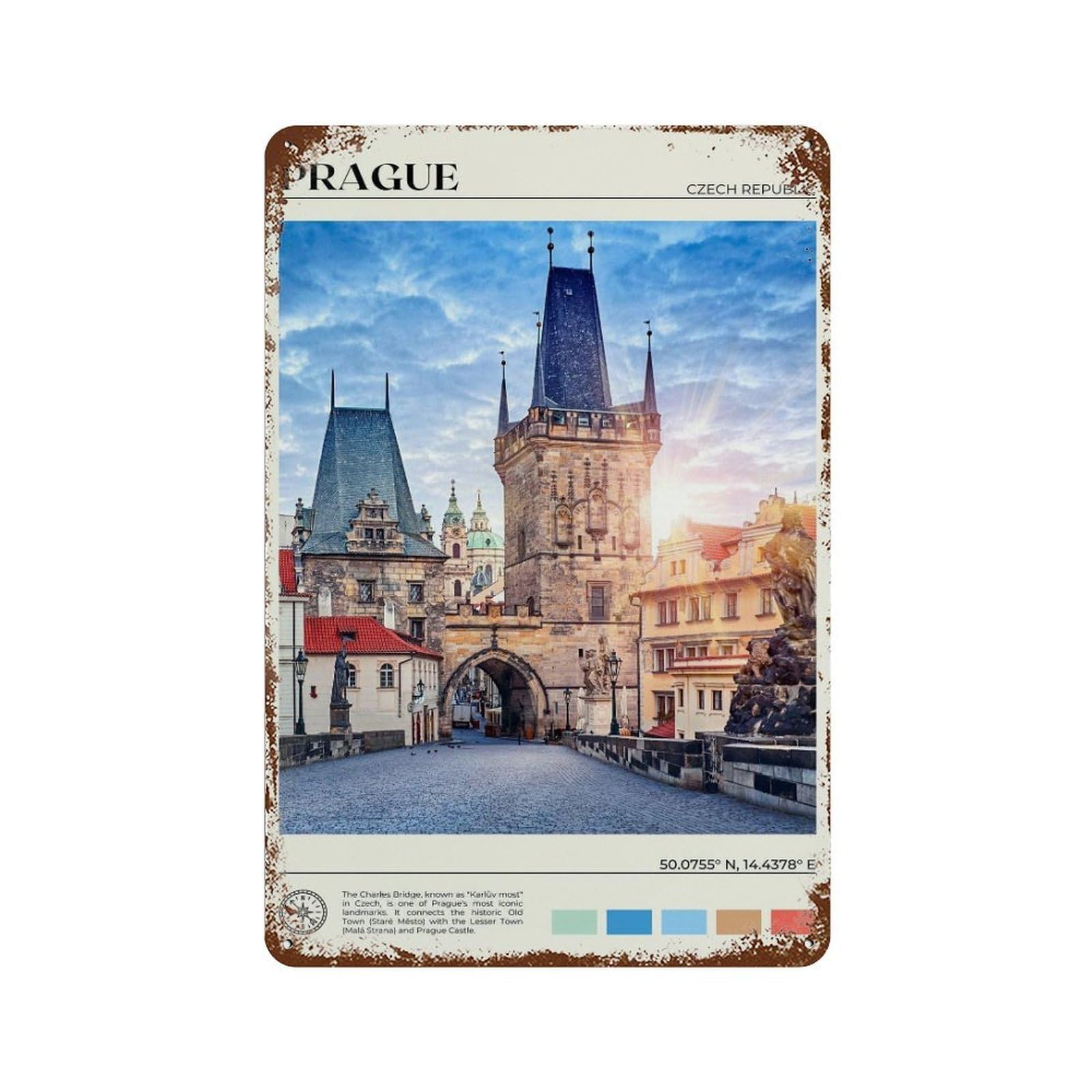 xiaoxiaoshen Real Photo Prague Decor Czech Republic Wall Decor Art Metal Tin Poster Modern Home Decor Art Home Bar Shop Decorations Vintage Sign 30x20cm