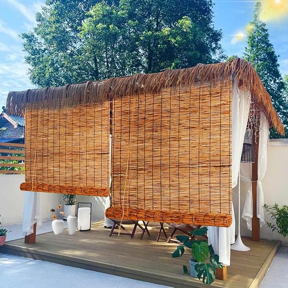 Raffrollo Bambus Aussenrollos Wetterfest Küche Sichtschutz RolloAußEn Sonnenschutzrollos Ohne Bohren 60 80 90 100 120 130 150 160cm Breit Bambusrollo Natur Für Außen Garten(160x230cm)