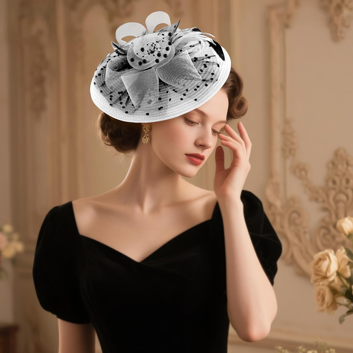 DRESHOW Fascinators Hat Flower Mesh Feathers Hat with a Headband and a Clip 7.9" Tea Party Headwear for Women - Image 5