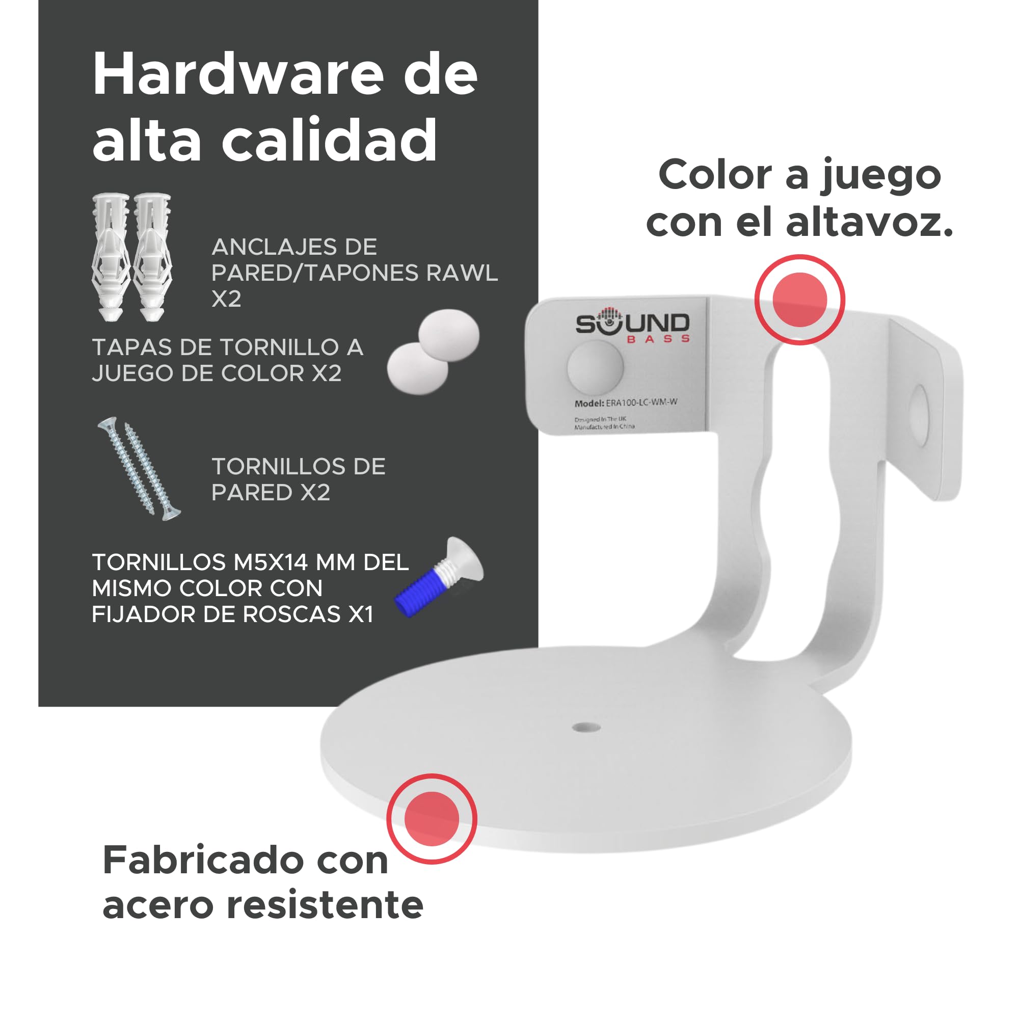 Sound bass Soporte de Esquina para Pared ERA 100 - Perfil Bajo, Blanco, Individual (1 ud), Completo con Todos los Accesorios de Montaje, Compatible con Altavoz Sonos ERA100 & ERA 100 SL