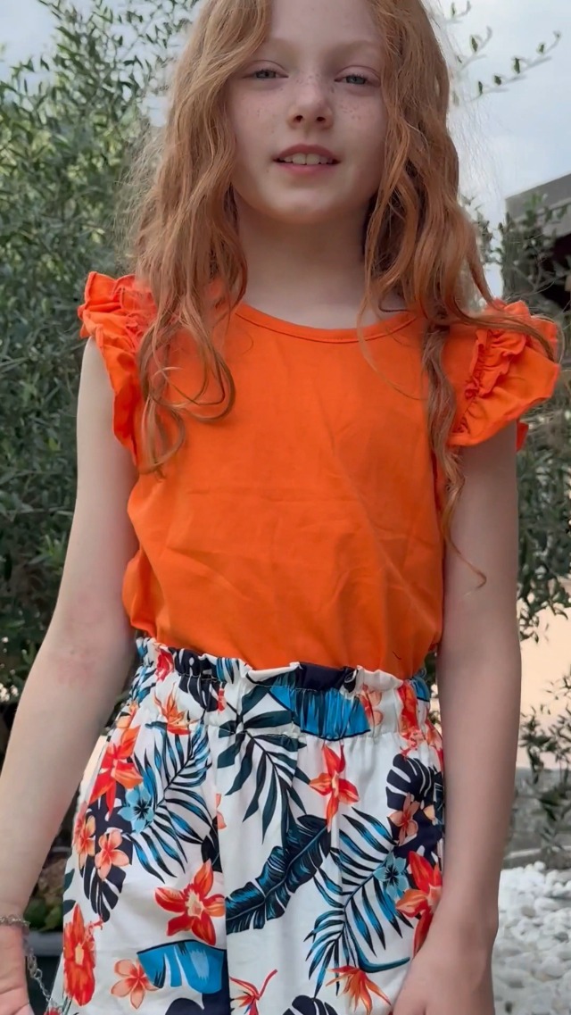 Sunny Fashion Ragazze 2 Pezzi Superiore Carro Armato Gradiente Arancione Gonna Scintillare Spettacolo Musica 6 Anni