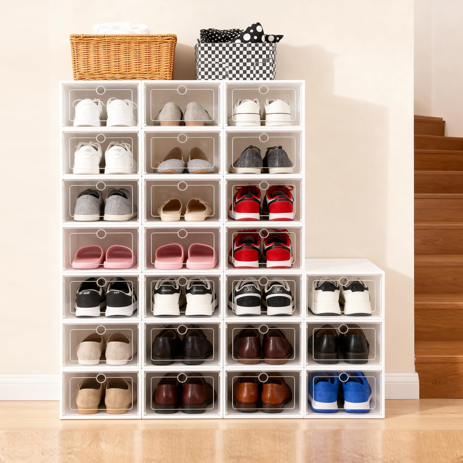 Giniania Shoe Storage Box, 20pcs Stackable Shoe Boxes, Plastic Clear Organizer Shoe Containers with Lids for Closet Bedroom Entrance Balcony