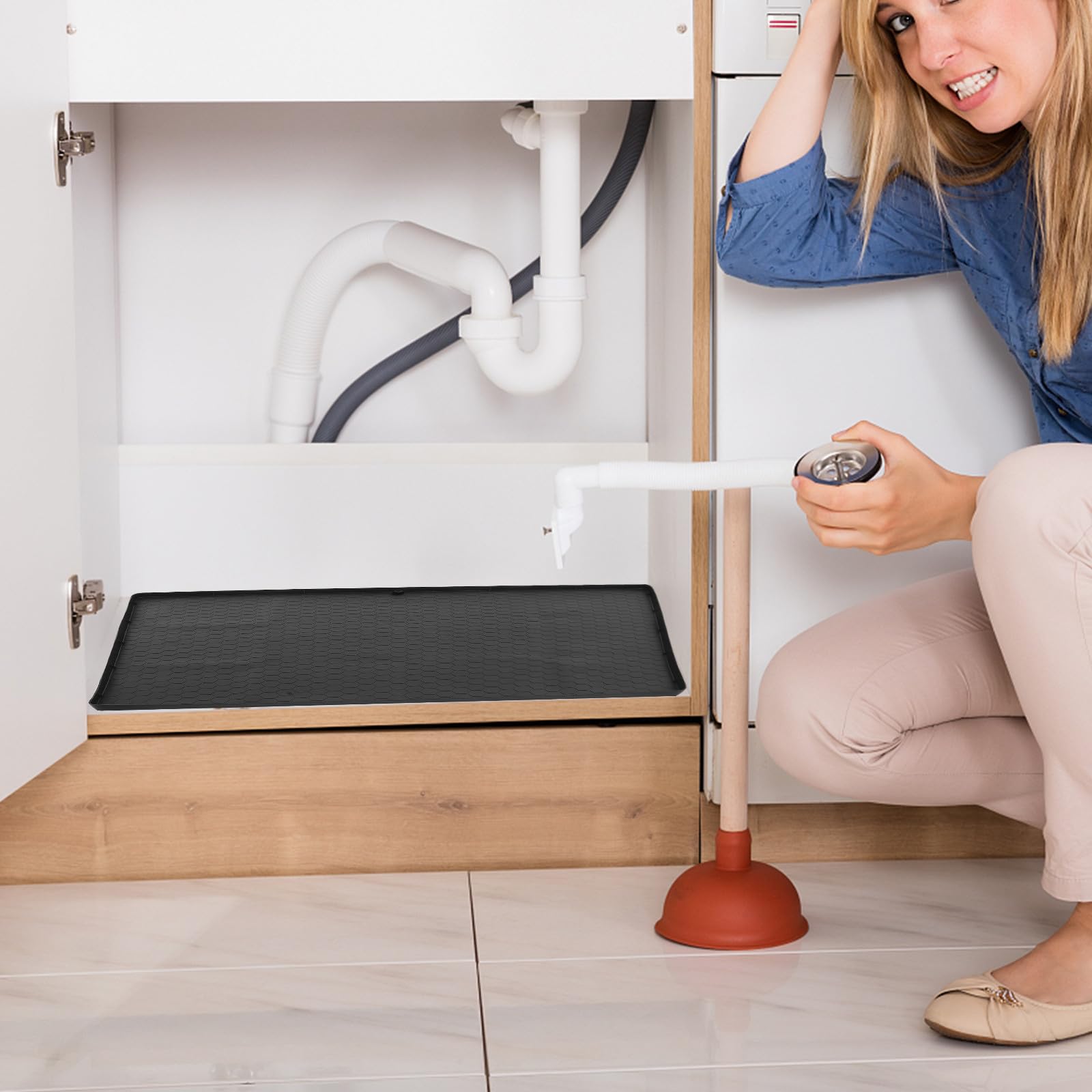 Zerodeko Alfombrilla para Fregadero de Cocina y Baño Bandeja de Goma Flexible con Orificios de Drenaje Resistente y Recortable para Almacenaje bajo Fregadero