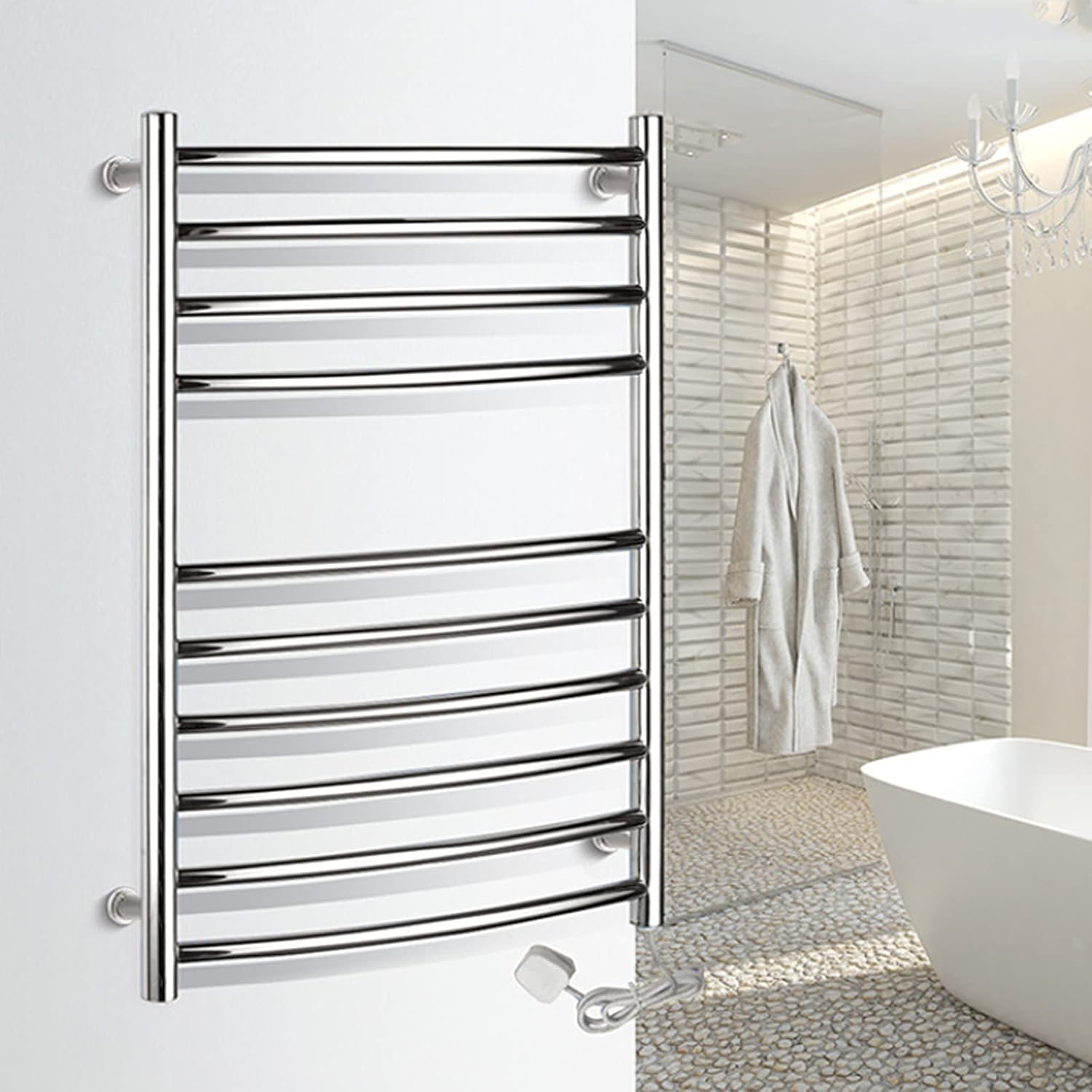 Electric Heated Towel Rack Wall Mounted for Bathroom 10 Bars 304 Stainless Steel Thermostatic Drying RackOr Plug-in Models LWX