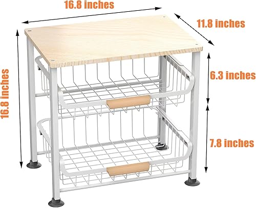 Miniatura 10 de Cesta de frutas y almacenamiento de despensa de cocina, mesa superior de madera, cesta de alambre de metal extraíble para frutas, verduras,