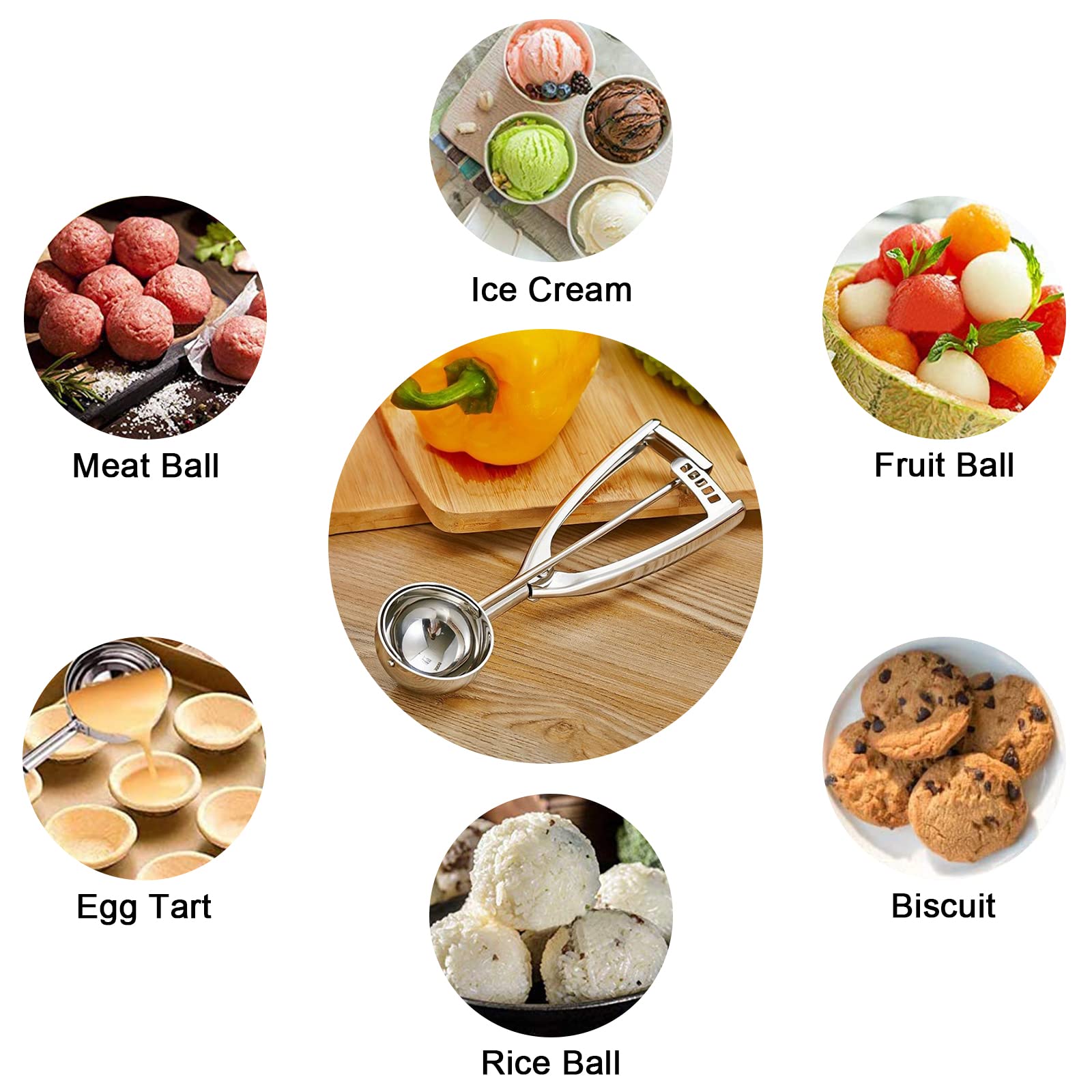 Cuchara para Helados, 5cm Cuchara de Helados con Gatillo 304 Cuchara de Helado de Acero Inoxidable Cuchara Disparador para Bolas de Helado para Helados, Frutas, puré de Alimentos