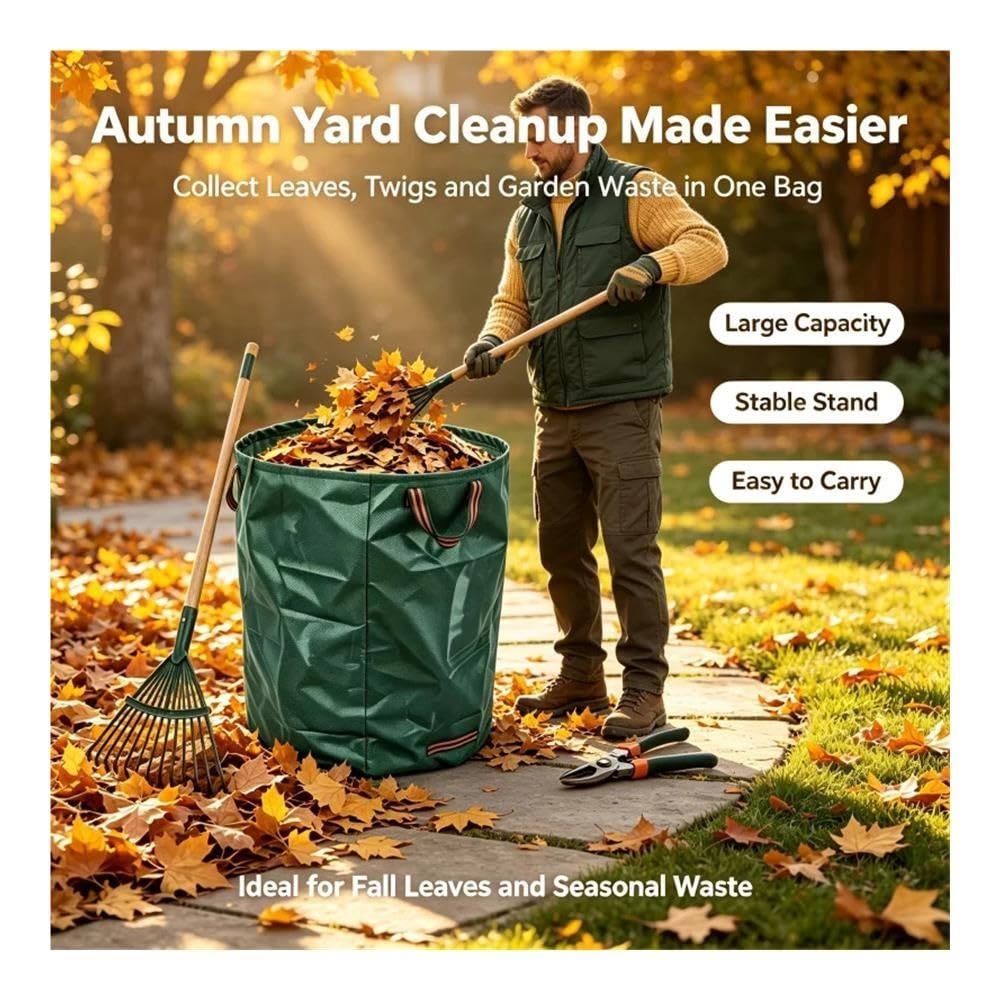 Borsa for foglie da giardino pieghevole riutilizzabile, sacco da prato Oxford impermeabile(Green500L)