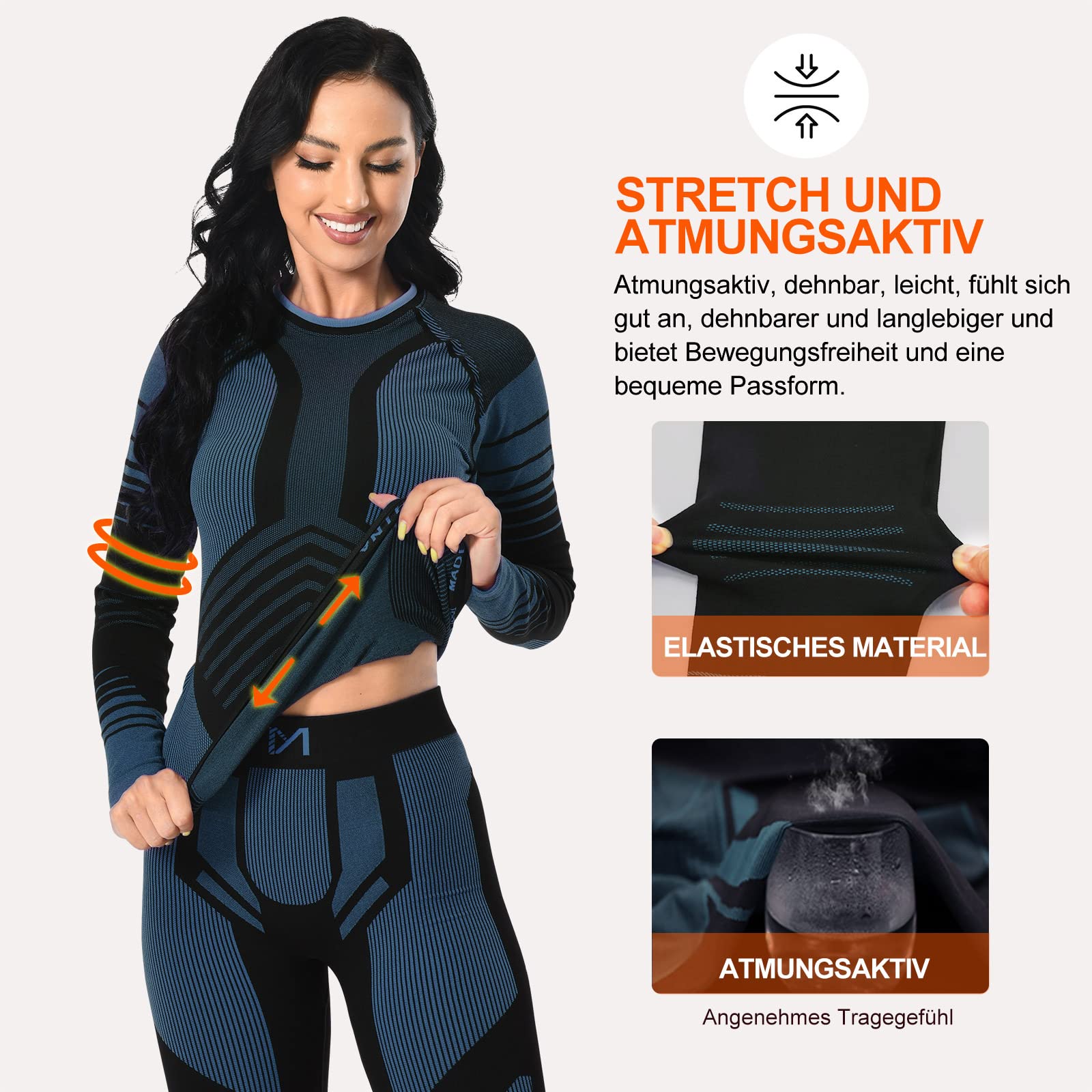 MEETYOO sous-vêtements Thermiques Femme, Ski sous Vetement Chauffant Sport Base Layer Manches Longues pour L'entraînement Running Randonnée Cyclisme
