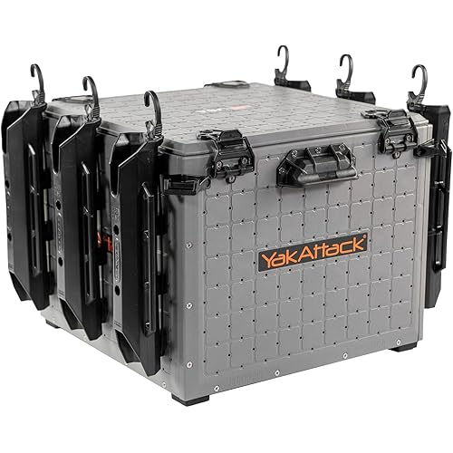 YakAttack BlackPak Pro 16" x 16" Kayak Fishing Crate with 6 Rod Holders - Battleship Grey | Tackle Storage Box & Fishing Gear Organizer | Lightweight, Durable & Customizable Kayak Fishing Accessory