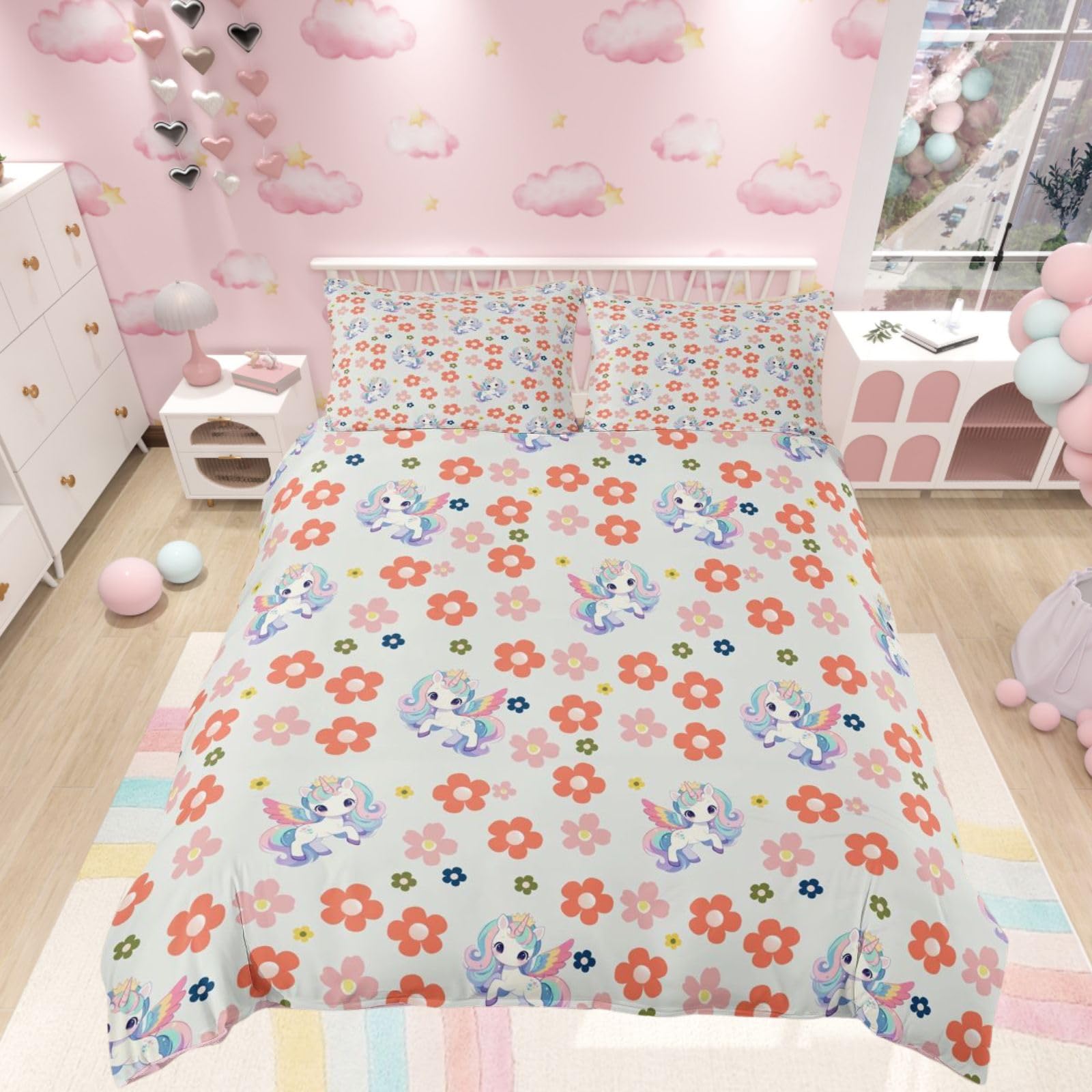 Homewish Girls Kawaii Unicorns Super King Duvet Cover with 2 Pillowcases โ image 1
