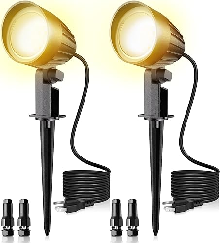 MEIKEE Luces LED de paisaje de 9 W, iluminación de paisaje de 110 V con 3 enchufes estadounidenses, luces de jardín impermeables IP66 para patio,