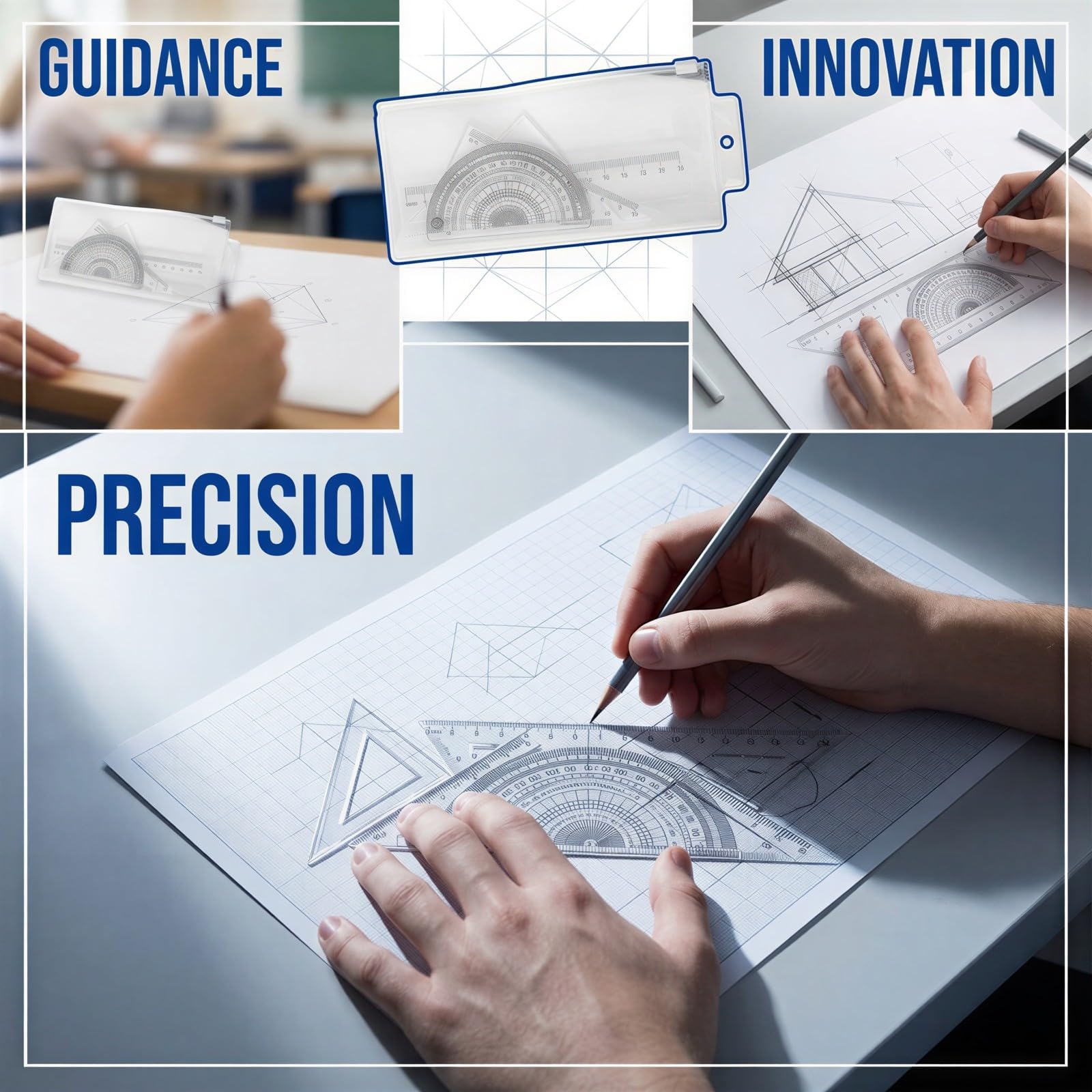 10-teiliges Lineal-Set, vielseitiges Set mit transparenten Dreieckslinealen, Geodreiecken und geradem Lineal, geeignet zum Zeichnen, Messen und für Schule, Atelier, Büro oder Zuhause