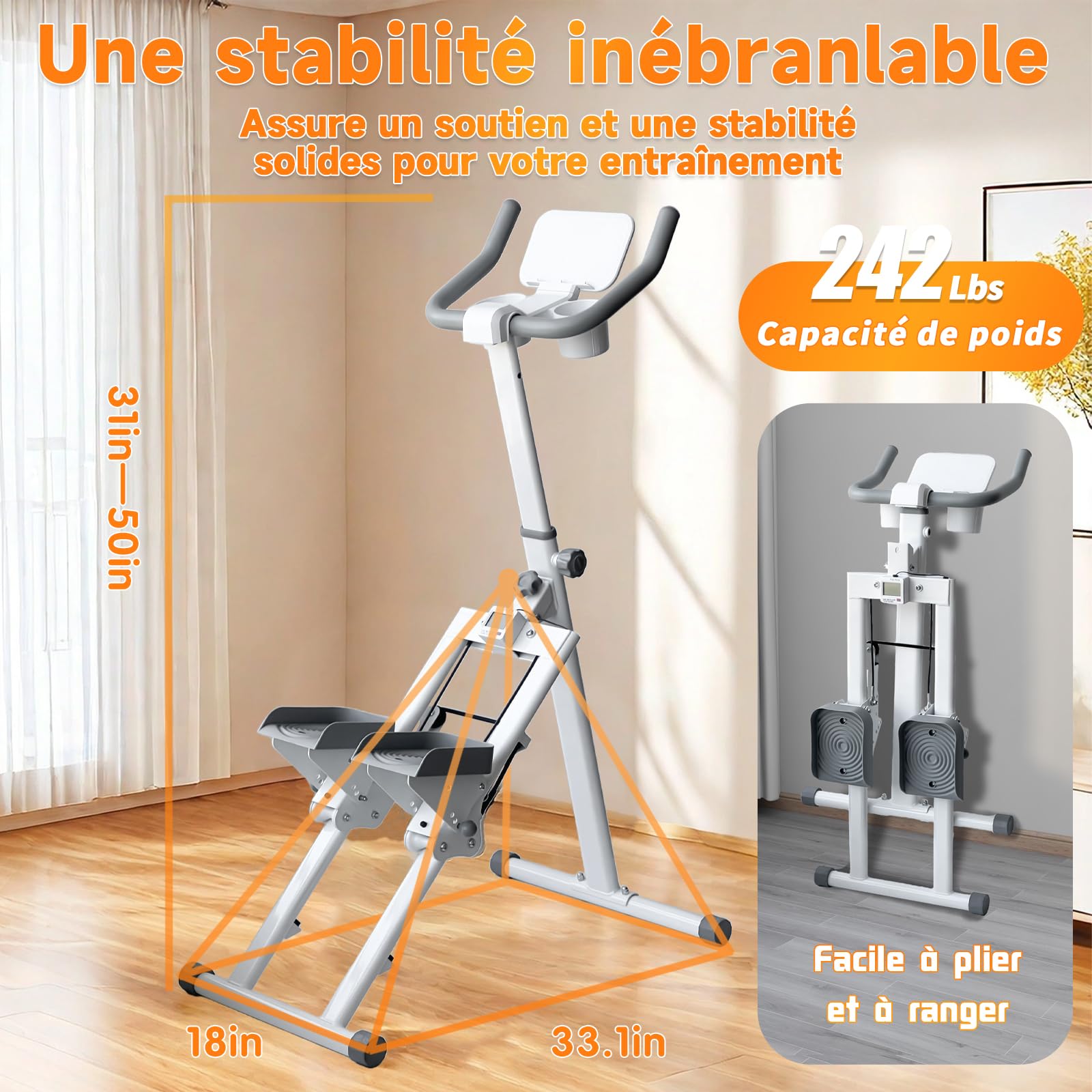 Stepper escalier pliable vertical pour exercices de cardio et entraînement complet du corps, charge de 109,8 kg