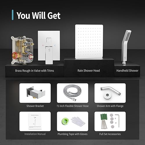 Miniatura 5 de SR SUN RISE Sistema de ducha - Juego de grifo de ducha con cabezal de ducha de lluvia de 8 pulgadas y ducha de mano - Sistema de ducha de lluvia de