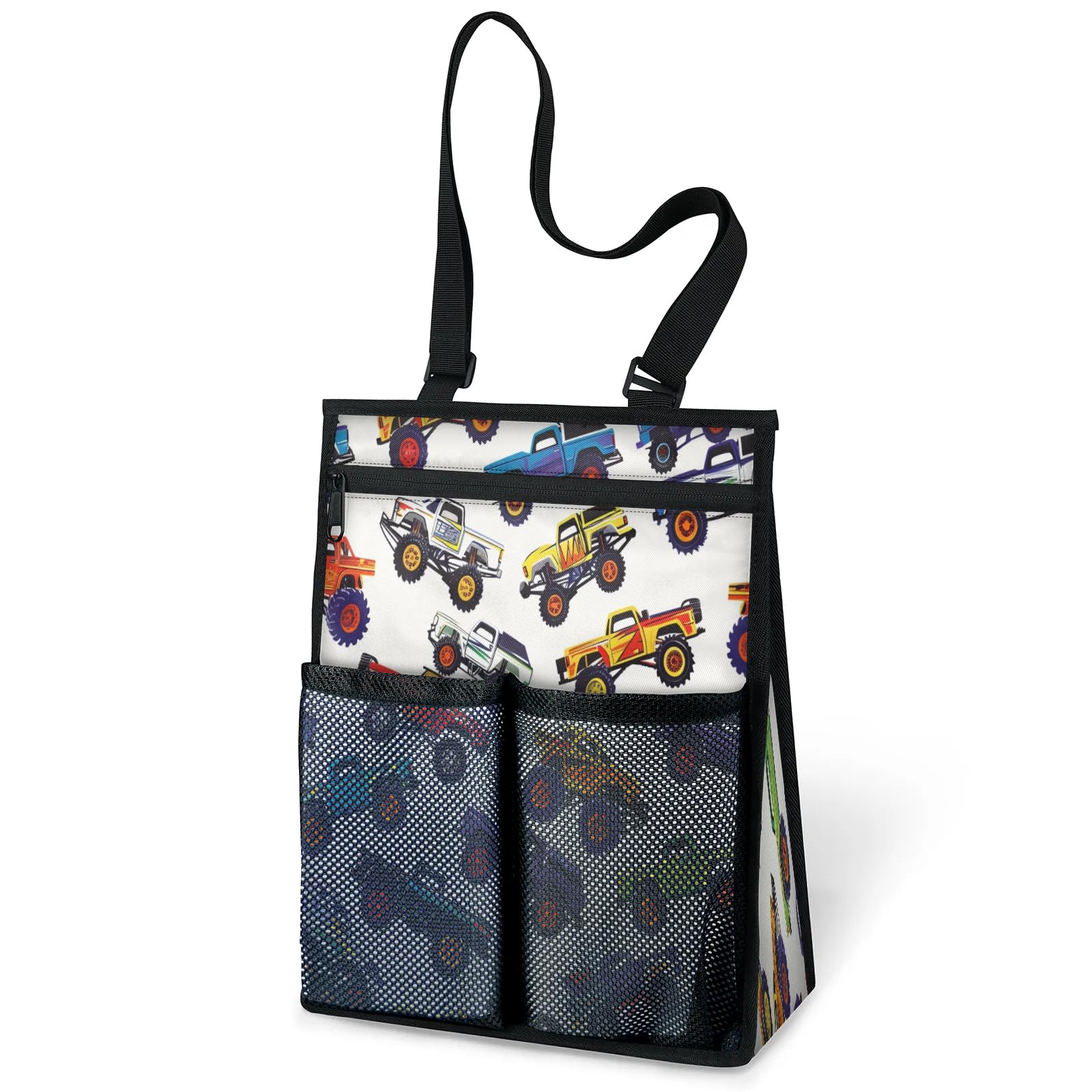 Ourtheme Colorful Monster Trucks Portable Shower Bag for Travel Gym Camp Beach Tote Shower Caddy Bags Hanging Toiletry