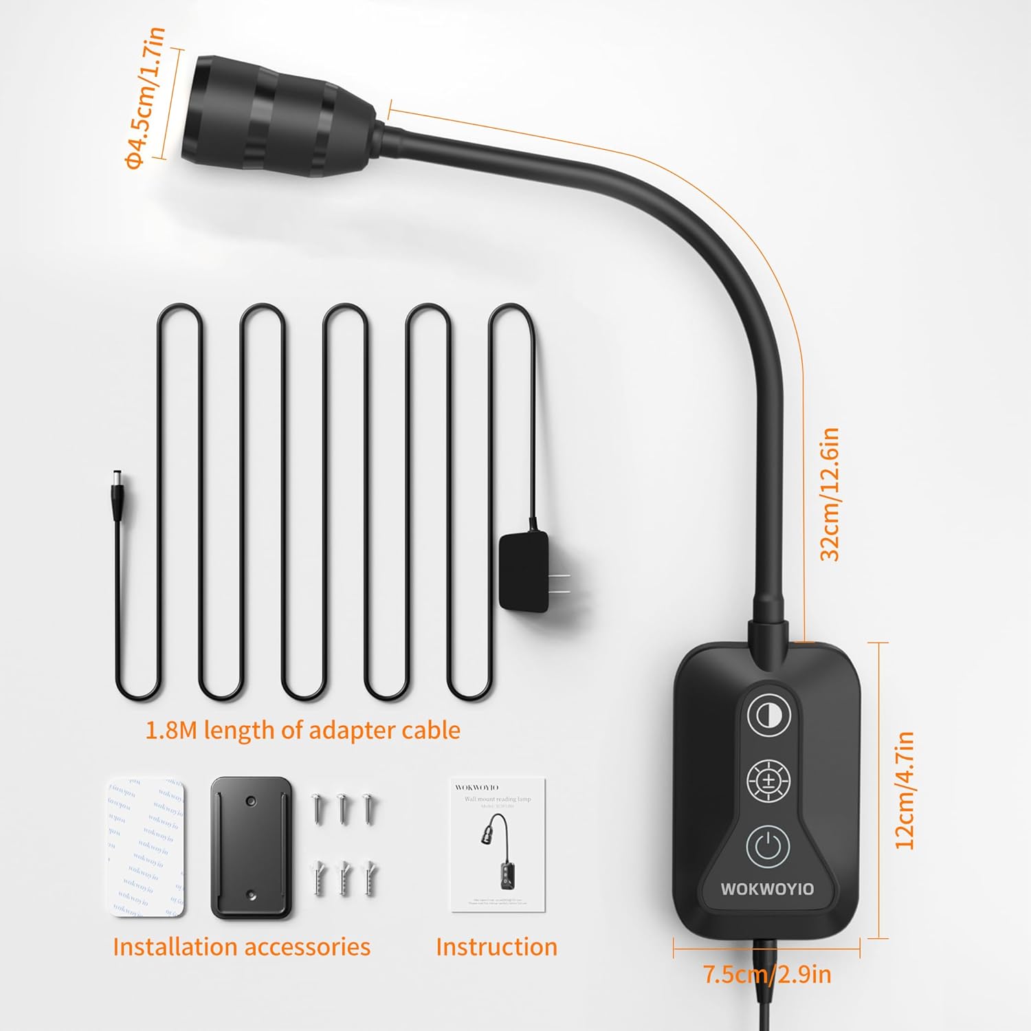 LED Wall Mounted Reading Light with Wave Sensor/Touch Switch, 5 Color & 5 Level Dimmable Touch Book Light for Reading with USB C Charging Port, Eye-Care Bedside Reading Lamp for Bed,Heaboard (Black)