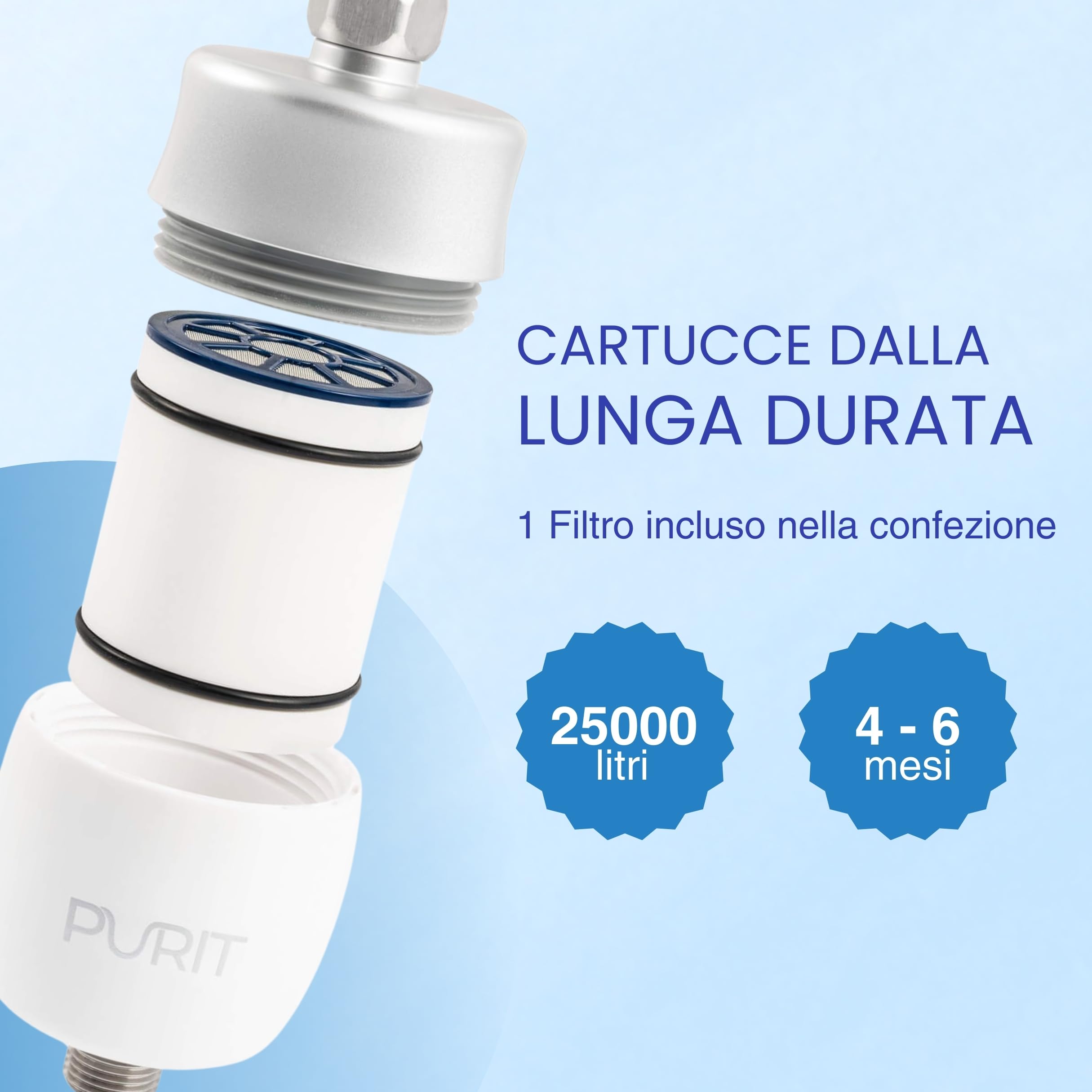 Purit Filtro Doccia Anticalcare - Compatibilità Universale - Filtra il 99,99% delle Impurità - Ideale per Pelli e Capelli Delicati