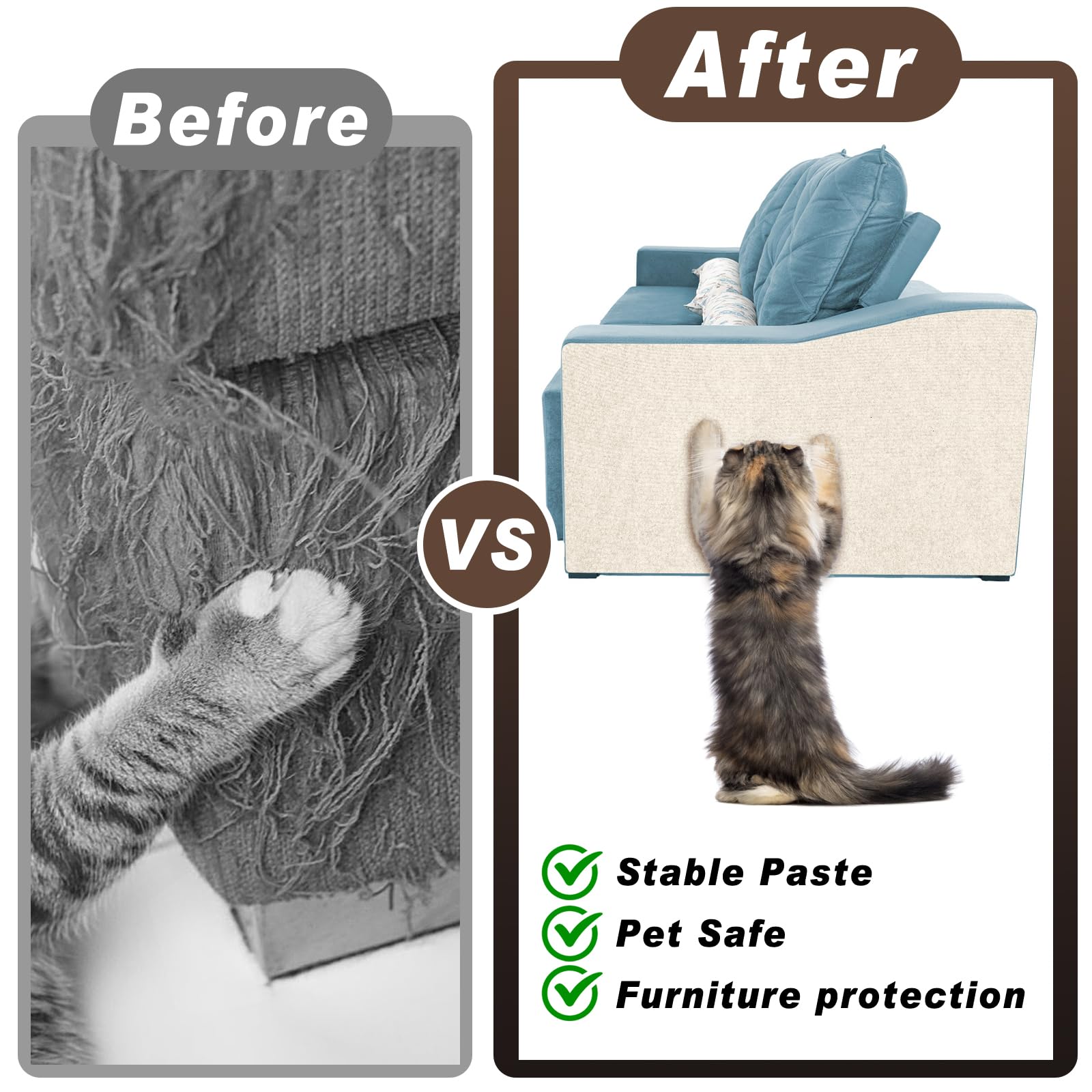 300cm x 40cm Alfombra Rascador Gatos, Tapete Rascador Gatos Autoadhesivo, DIY Recortable Protector Sofa Gatos con 20 Tornillos para Proteger Sofá Muebles Pared (Blanco Roto)