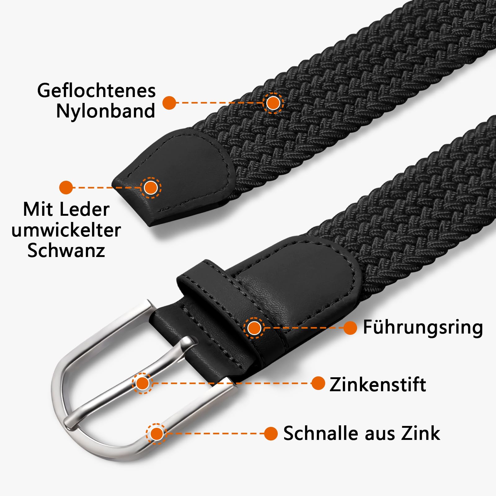 TANGCHAO Pasek elastyczny pleciony unisex – regulowany pasek do spodni bez dziurek dla mężczyzn i kobiet, szerokość 33 mm, długość od 90 cm do 135 cm, dostępny w różnych kolorach