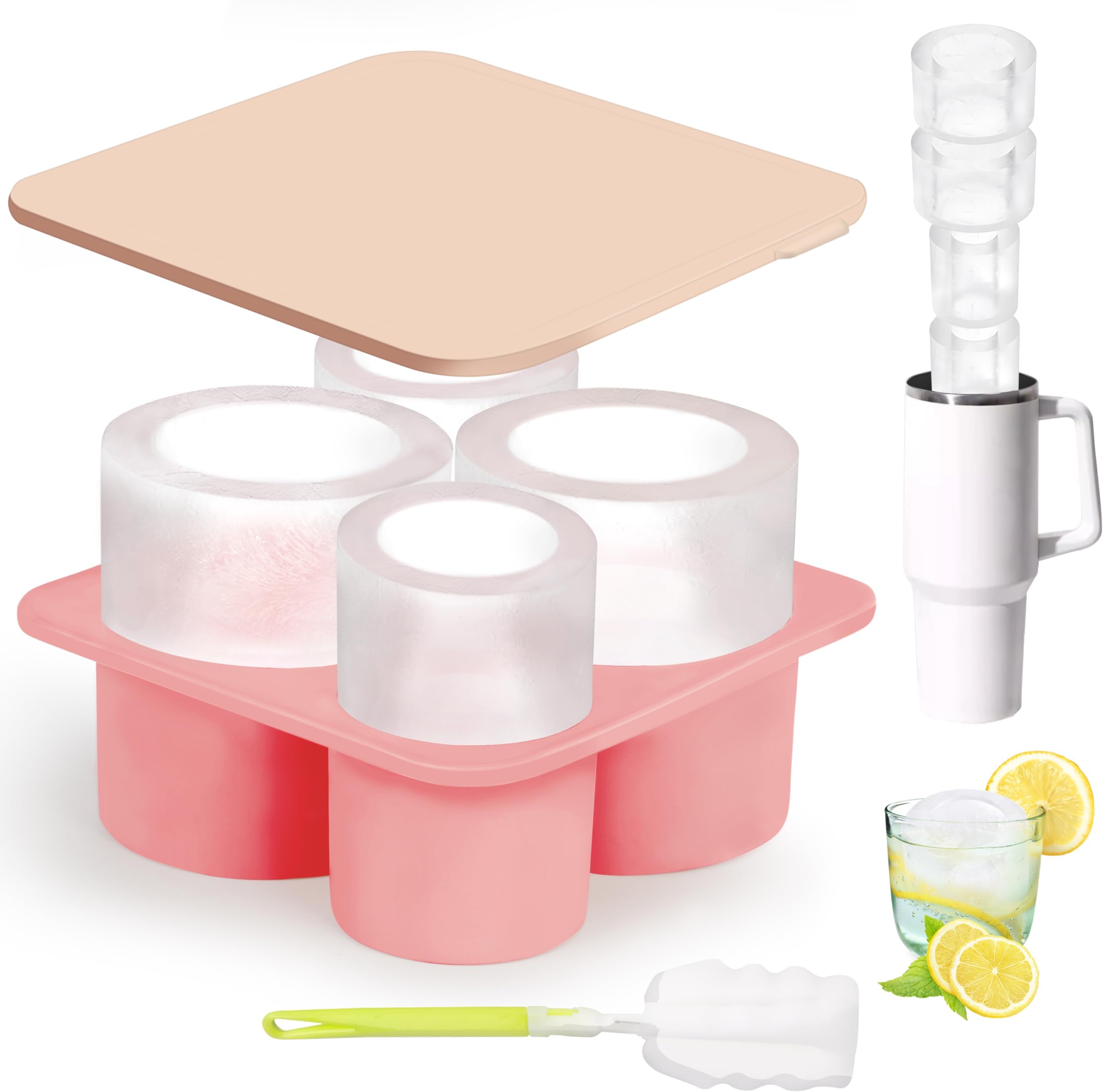 Ice Cube Tray for Stanley Cup 40oz 30oz 20oz 14oz, Tumbler Ice Mold with Lid, Silicone Ice Cube Tray for Stanley Cup, Cylinder Ice Cube Mold for Juice, Drinks, Tea, Coffee, Whiskey, Cocktails