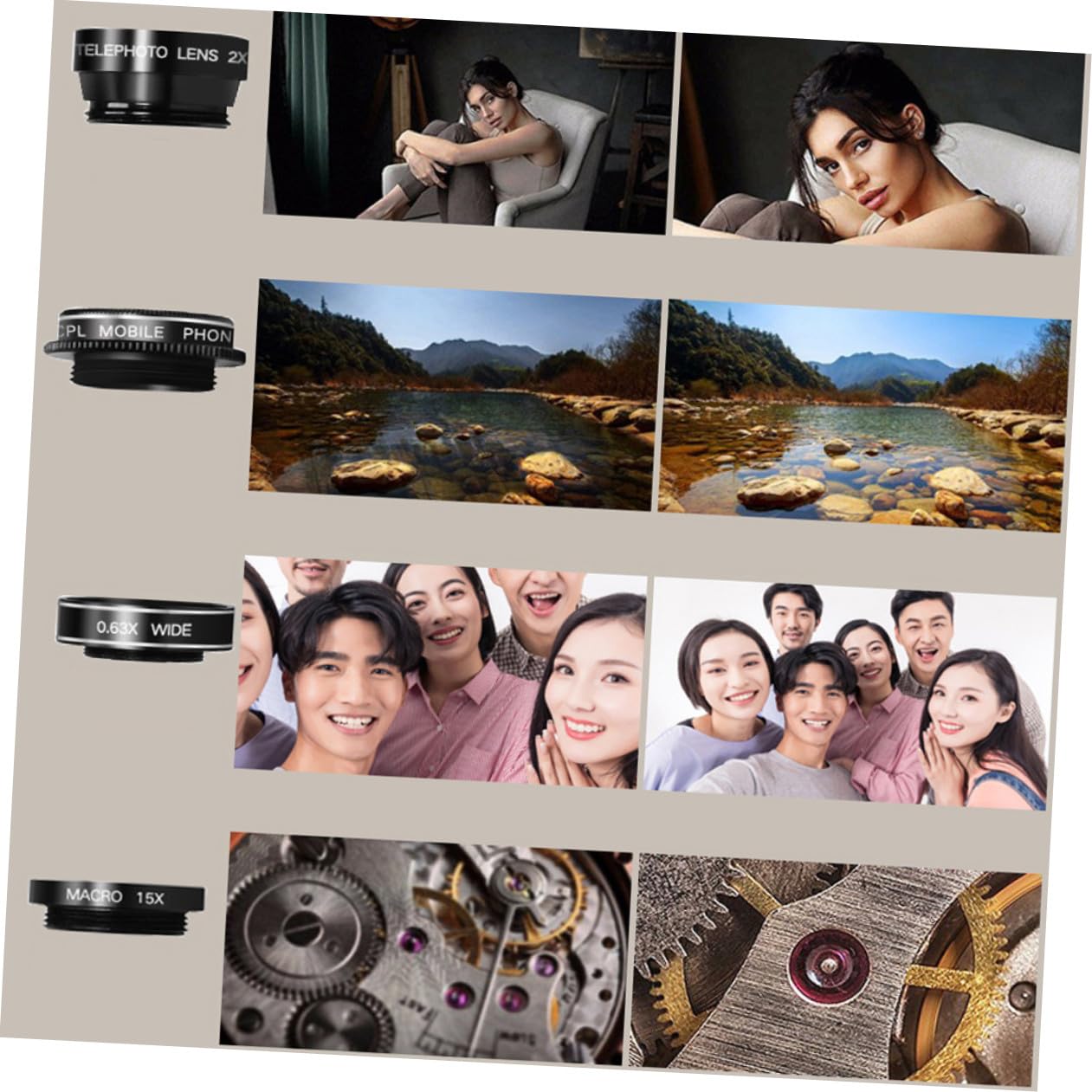 Set di Lenti per Smartphone 7 in 1 Clip, Metallo e Vetro | Nero, Riduce i Riflessi Sul Vetro, Alta Definizione, per Smart Phone e Telefono, Accessorio Fotografico