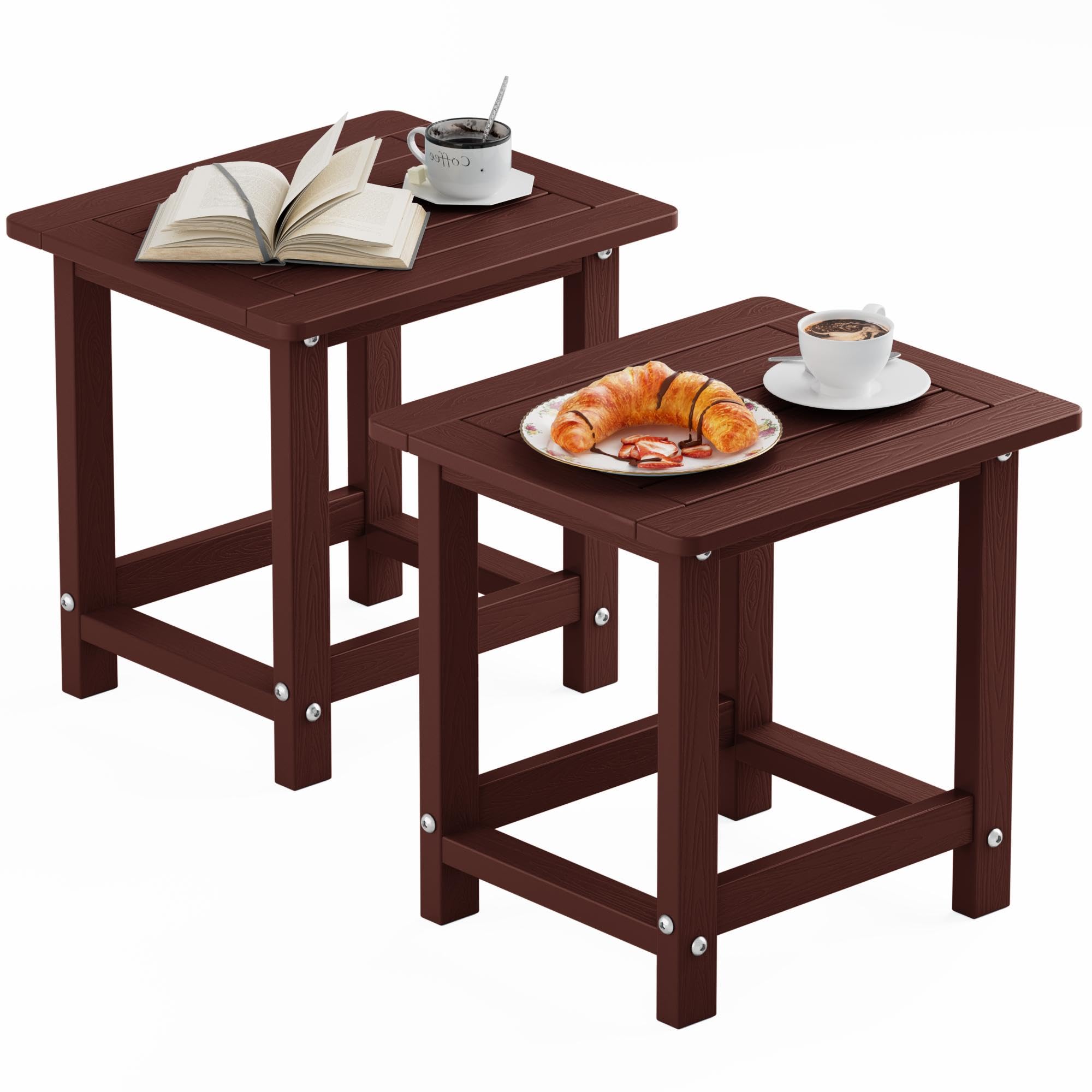 YEFU Outdoor Side Table for Patio: 16" HIPS Weather - Resistant Adirondack Tables Set of 2 - Small Square End Table for Backyard Living Room Bedroom -
