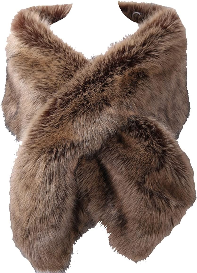 Helan Women's Faux Fur Warm Luxury Cape Coat Cloak Shawl Fur Wrap Bridal Stoles Wedding Fur Collar Shawl