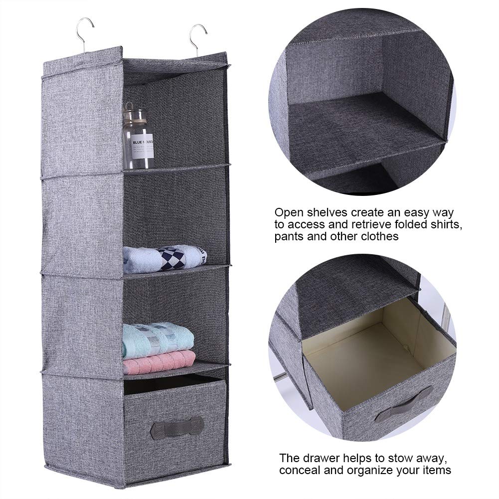 Hängender Schrank-Organizer, Schrank-Hängeregale mit 4 Regalen, hängender Schrank-Organizer und Aufbewahrung (Gray four layers with drawers)