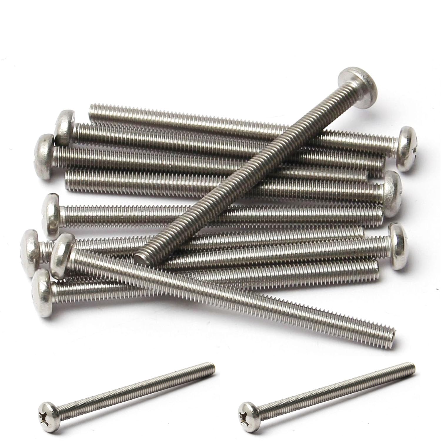 MroMax 10Pcs M6 x 80mm Pan Head Phillips Machine Screws, 304 Stainless Steel 18-8, Fully Thread, Metric Silver Gray Cross Head Screws Bolts