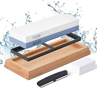 Hivexagon Whetstones Sharpening Stone Kit Knife Sharpeners Double Side Grit - 1000/6000 Safe Knife Whetstone Including Non Slip Bamboo Base, Flatting Stone, Angle Guide