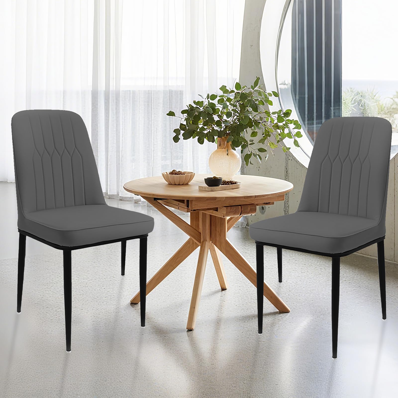 Dining Chairs Set of 2 - Grey Upholstered High Back Kitchen chair with Non-Slip Metal Legs, Easy to Clean Home Chairs for Dining Room Living Room Bedroom Kitchen Lounge — view 2