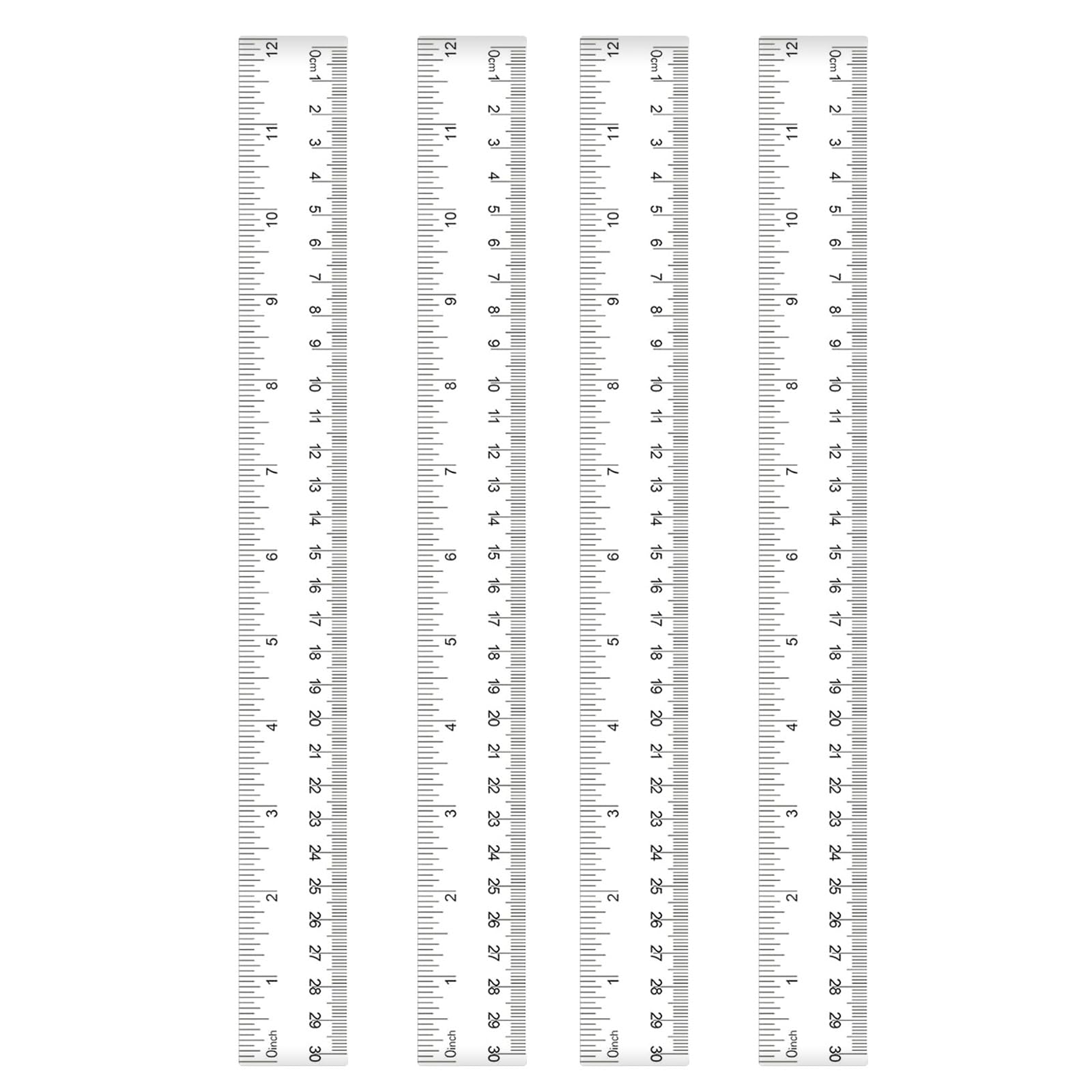 MOXYOY Plastic Ruler Set, 4Pcs 30cm/12in Clear Ruler Kit Transparent Straight MeasuringTool for Student Classroom School Office Home