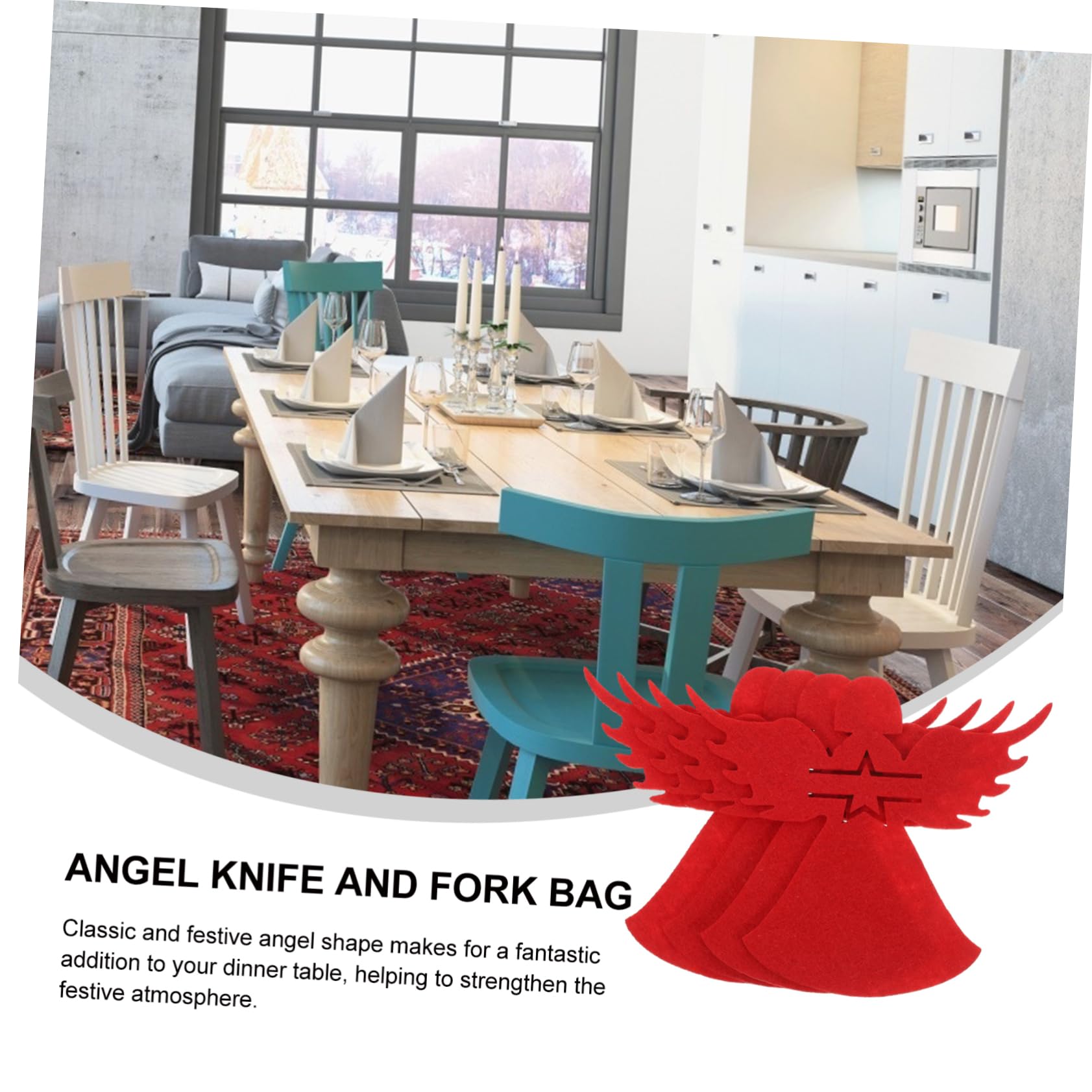 Ciieeo 4pcs Christmas Angel Cutlery Holder Cloth Utensil Covers for Holiday Table Decor for Christmas Dinner Parties