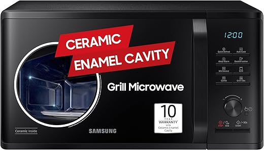 Samsung 23 L Grill Microwave Oven (MG23A3515AK/TL, Black, Various Auto Cook Programs, Keep Warm, Quick Defrost, LED Display, Ceramic Enamel Cavity,...