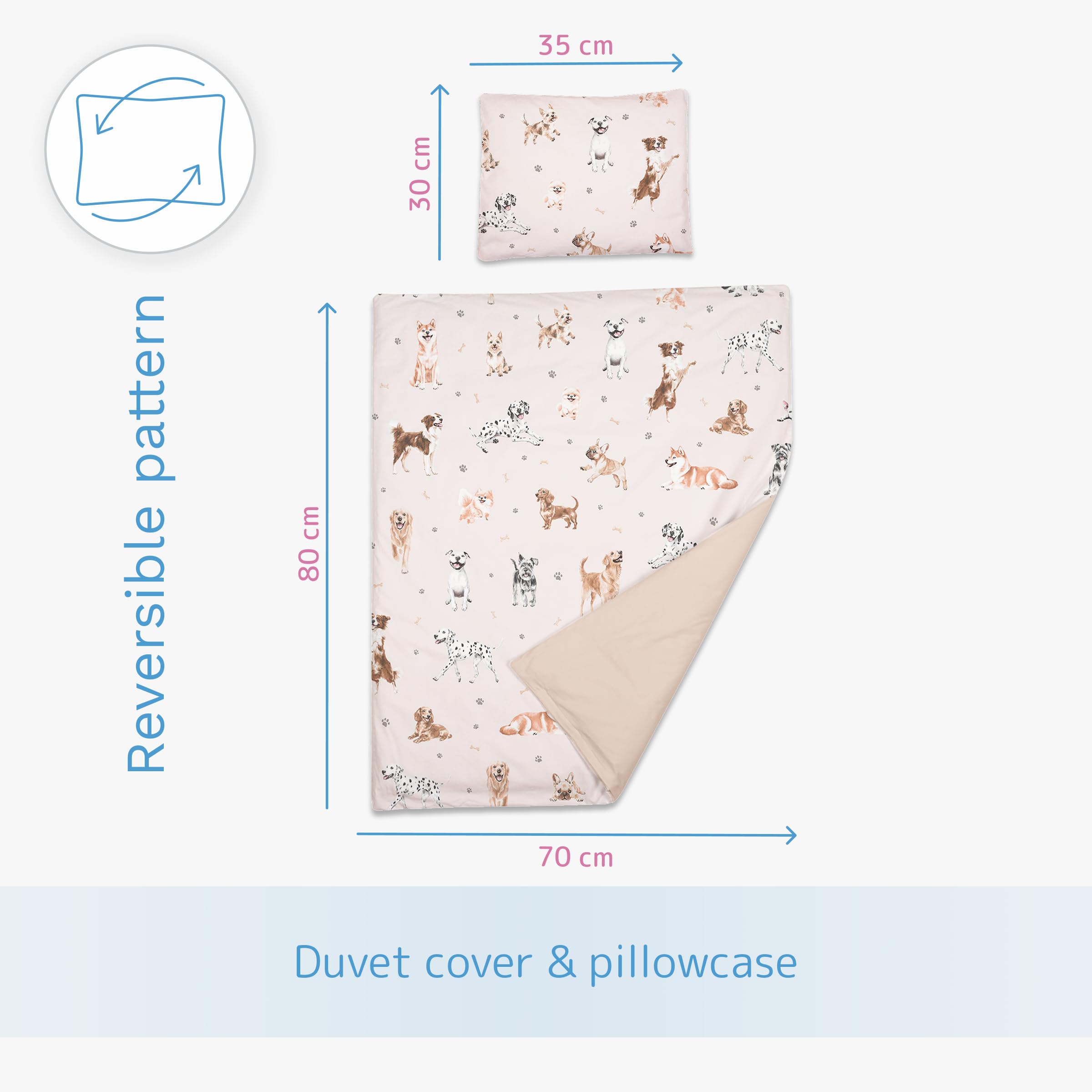 Baby Comfort 2 Piece Baby Kids Bedding Set 80x70 cm Duvet Cover & Pillowcase 12M+ (Doggies), 50 - Image 4