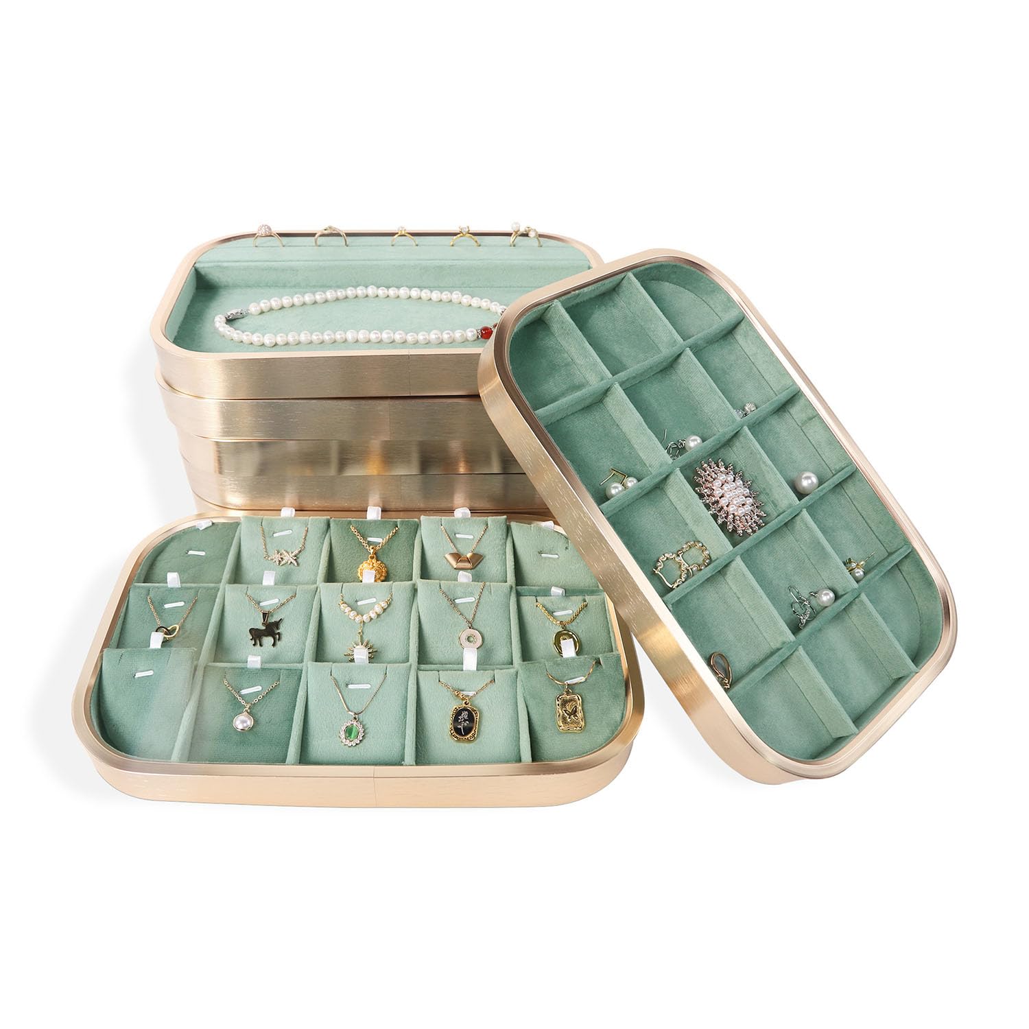 Vassoio organizer per gioielli, elegante vassoio impilabile esporre anelli | Espositore in lega di alluminio, ideale per cassetti, corridoi e comodini