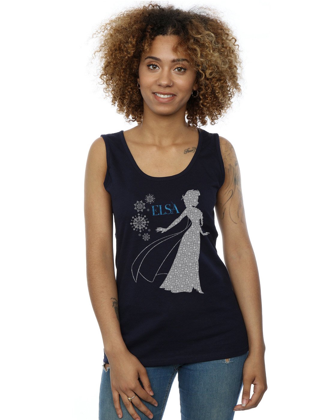 Disney Women's Frozen Elsa Christmas Silhouette Vest Small Navy Blue