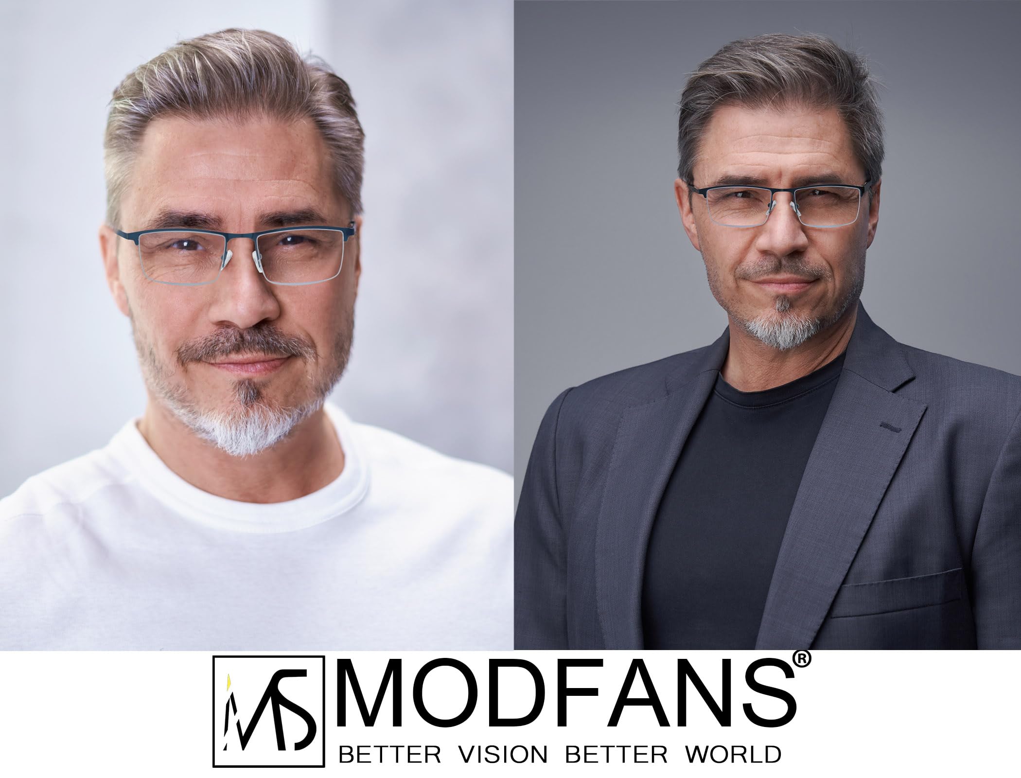MODFANS 3-pak męskich okularów do czytania blokujących niebieskie światło, w półoprawkach wykonanych ze stali nierdzewnej, o prostokątnym kształcie