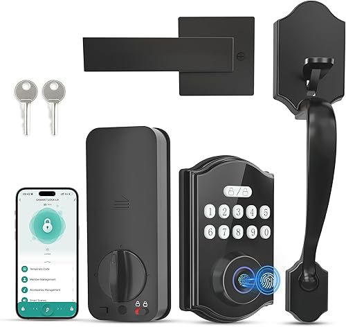 Juego de cerraduras inteligentes de huellas dactilares, bloqueo de puerta de entrada sin llave con control de aplicación con asa, teclado